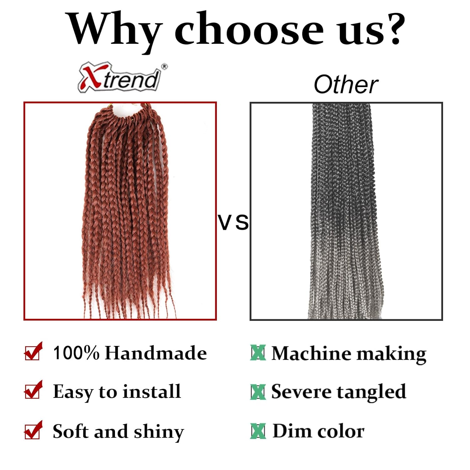 Xtrend Paquete de 6 extensiones de cabello sintético de ganchillo de 10 pulgadas, estilo bohemio, corto, Bobo Box, para mujer (18 mechones por