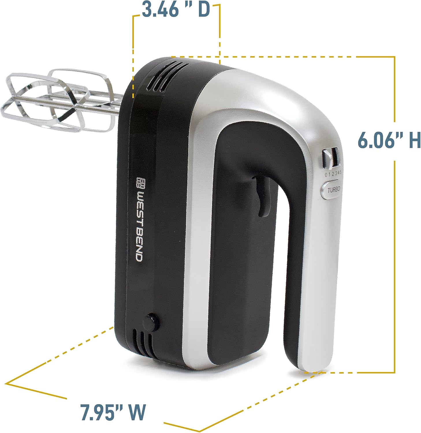 West Bend Batidora de mano Plus con accesorio de licuadora de inmersión, 6 opciones de velocidad con mango ergonómico y estuche de almacenamiento a