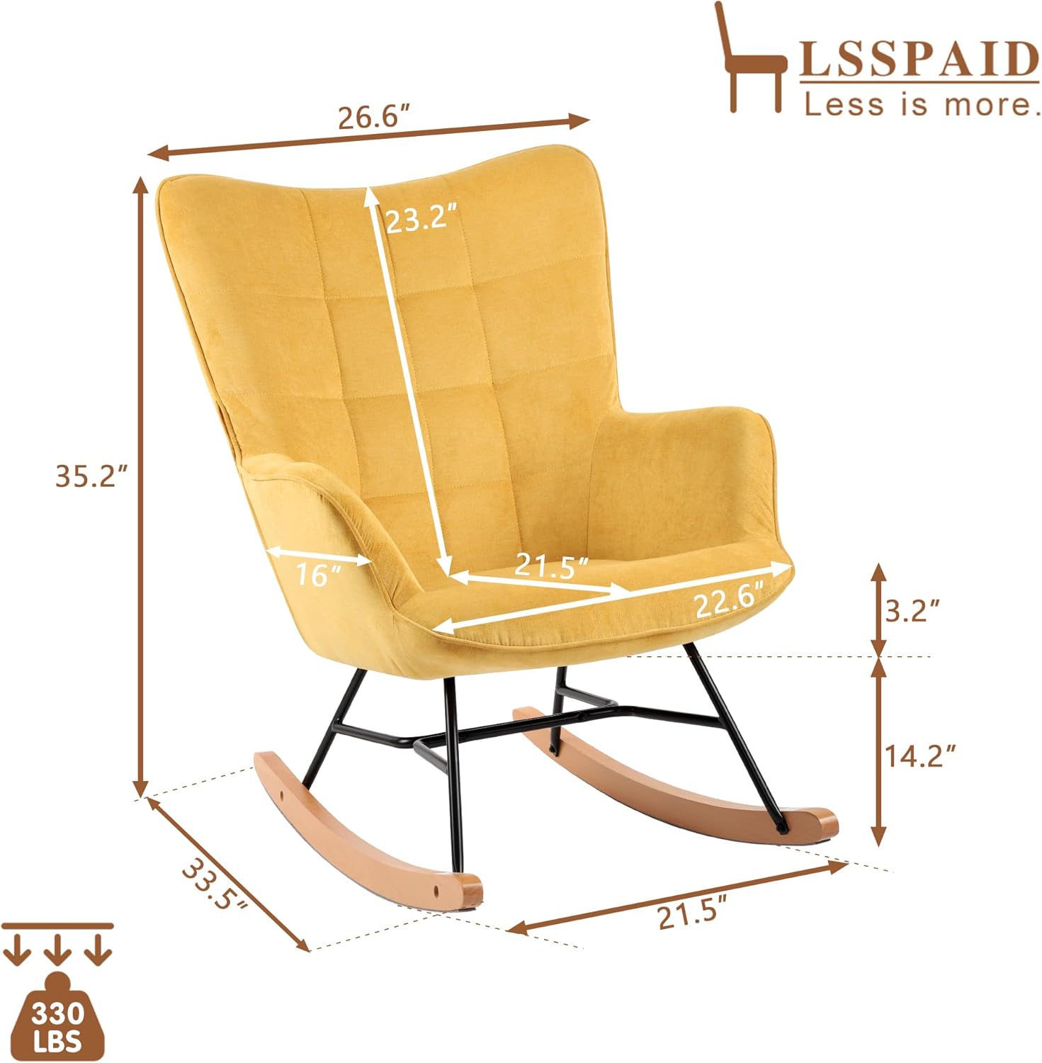 LSSPAID Juego de 1 mecedora para guardería, mecedora tapizada con respaldo alto, cómoda silla deslizante para sala de estar, dormitorio, cuarto de