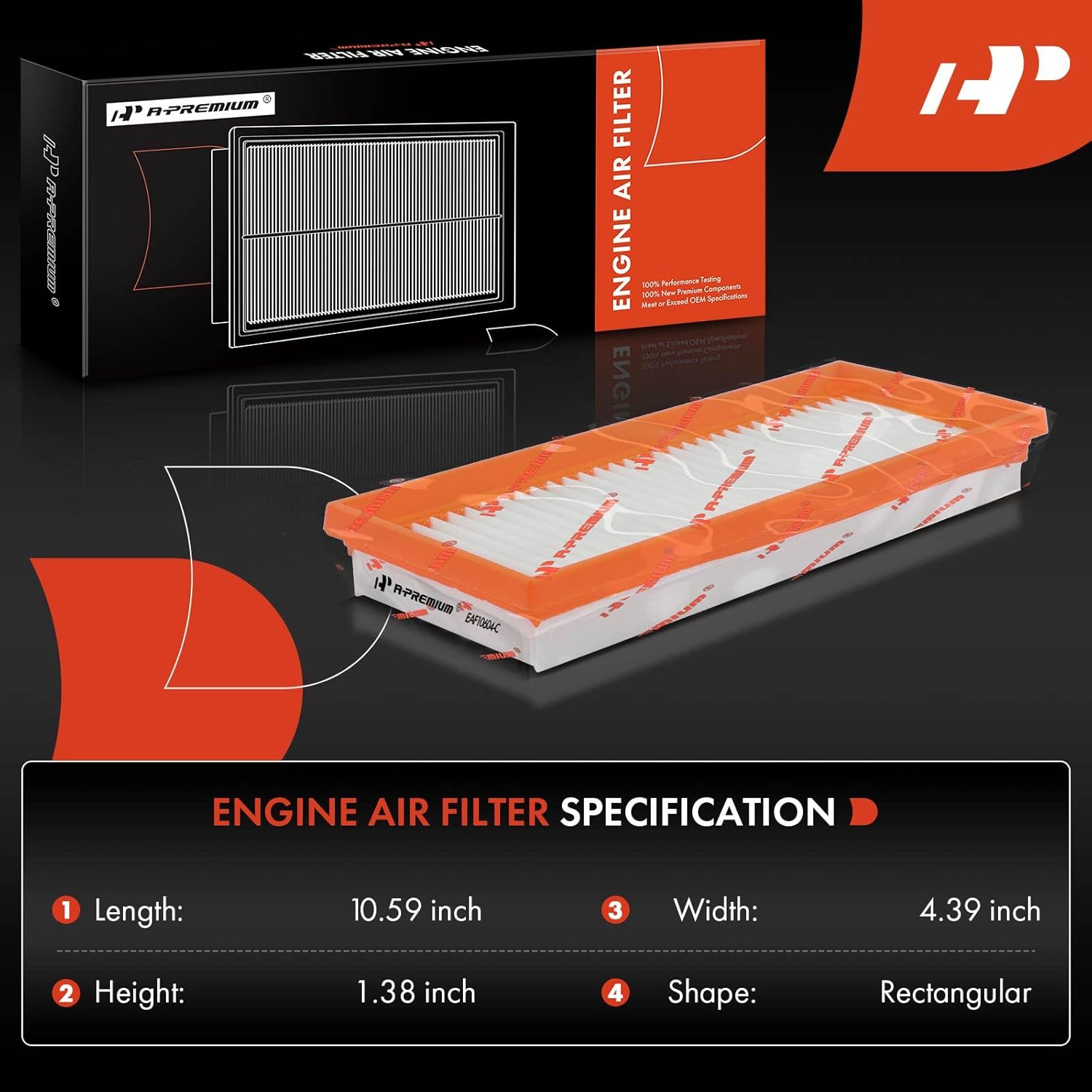 A-Premium Filtro de aire de motor compatible con Smart Fortwo 2008-2015, L3 1.3L, panel flexible, repuesto # A0010940301