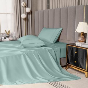 MCO Bedding Queen Bed Sheets Set – Rayon Derived from Bamboo Sheets – Cooling Breathable Bedding Set with 16″ Deep Pocket (4 Pieces, Queen, Light MCO Bedding Queen Bed Sheets Set – Rayon Derived from Bamboo Sheets – Cooling Breathable Bedding Set with 16″ Deep Pocket (4 Pieces, Queen, Light