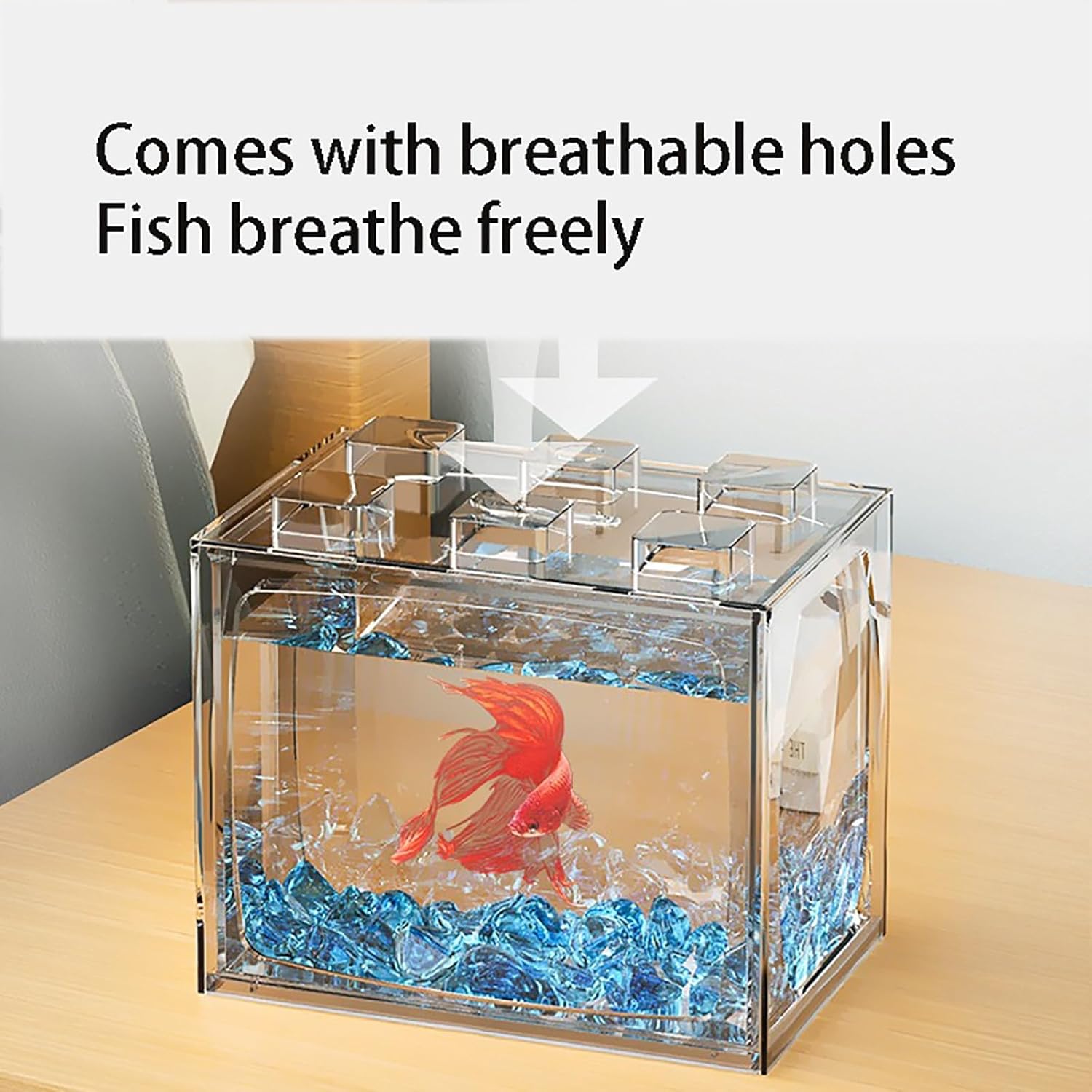 Pequeño tanque de peces mini tanque de peces bloque de acrílico kit de acuario con decoración