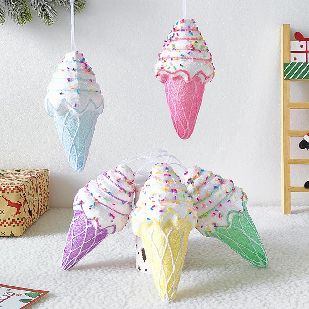 Adornos de decoración de fiesta de helado, 5 piezas de regalo para colgar en el árbol de Navidad, regalo de caramelo, postre de color macarrón,