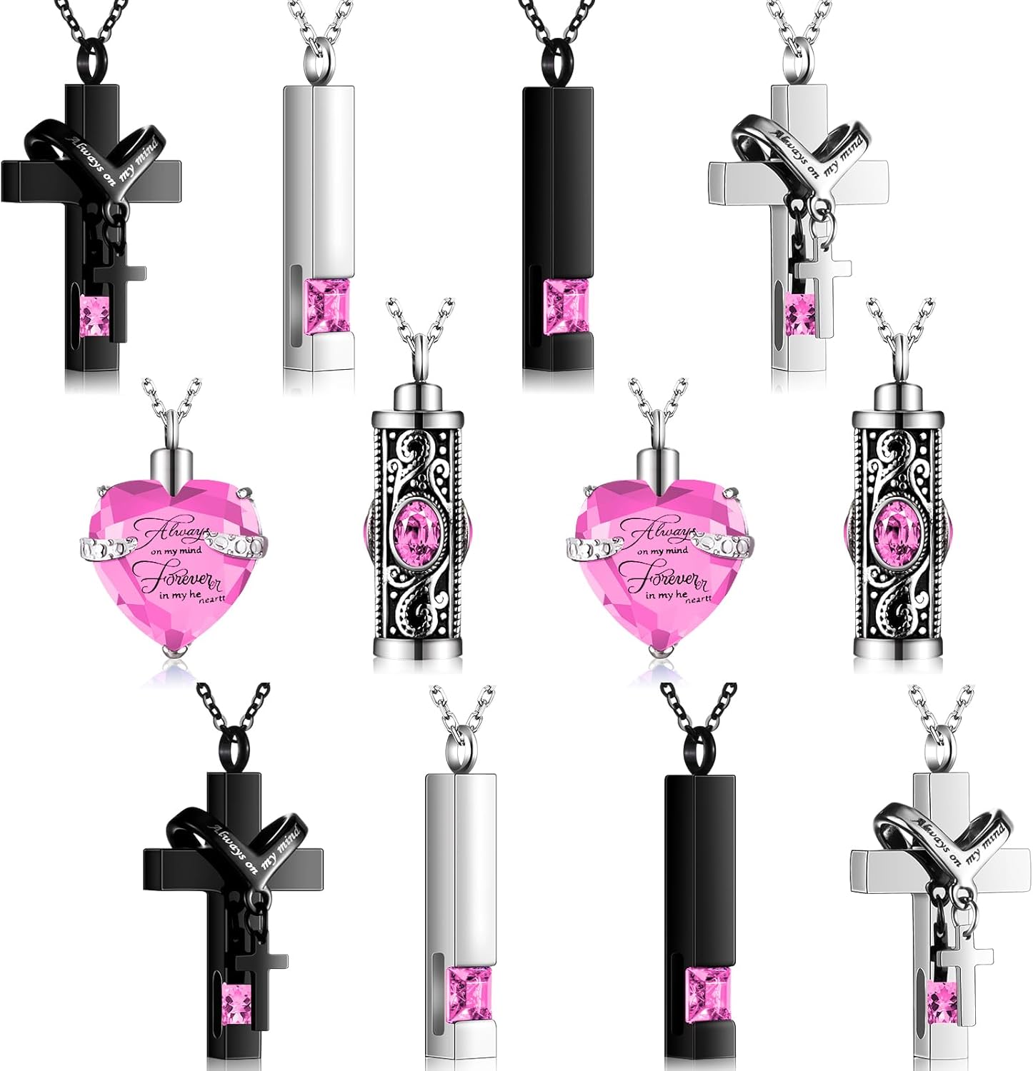 Henoyso 12 piezas de collar de urna para cenizas, cremación a granel, cruz, corazón, joyería cúbica, joyería de acero inoxidable, medallón