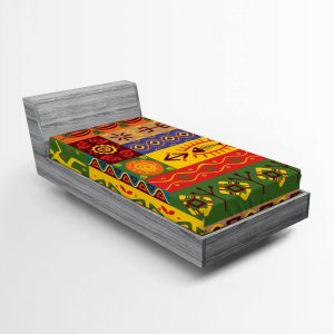 Ambesonne Sábana bajera africana, formas de arte folclórico abstracto del oeste, impresión de líneas únicas, ropa de cama de tela decorativa suave, Ambesonne Sábana bajera africana, formas de arte folclórico abstracto del oeste, impresión de líneas únicas, ropa de cama de tela decorativa suave,