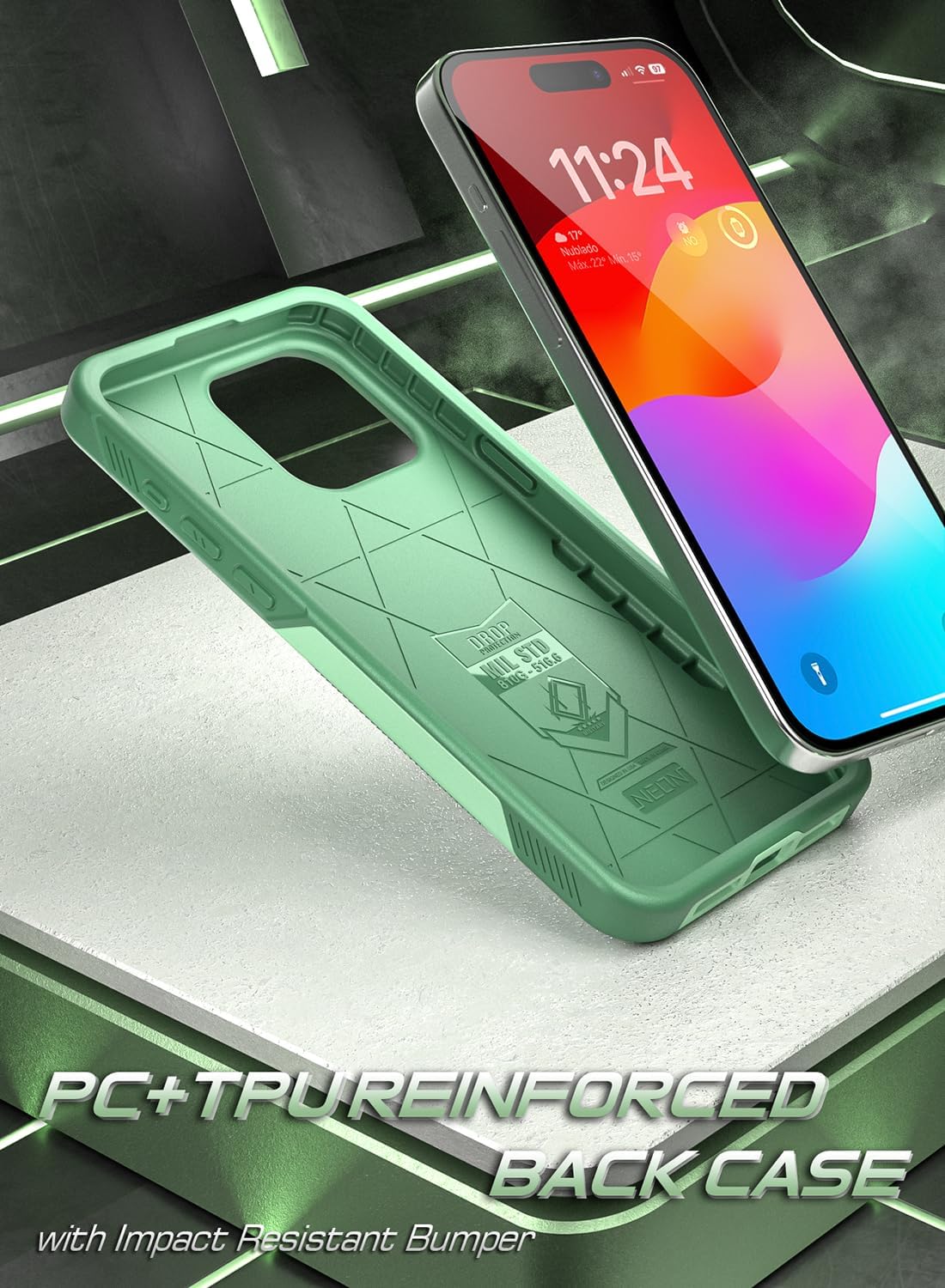 Poetic Neon Series – Funda para iPhone 15 Pro, doble capa, resistente, resistente, ligera, delgada, a prueba de golpes, protección contra caídas,