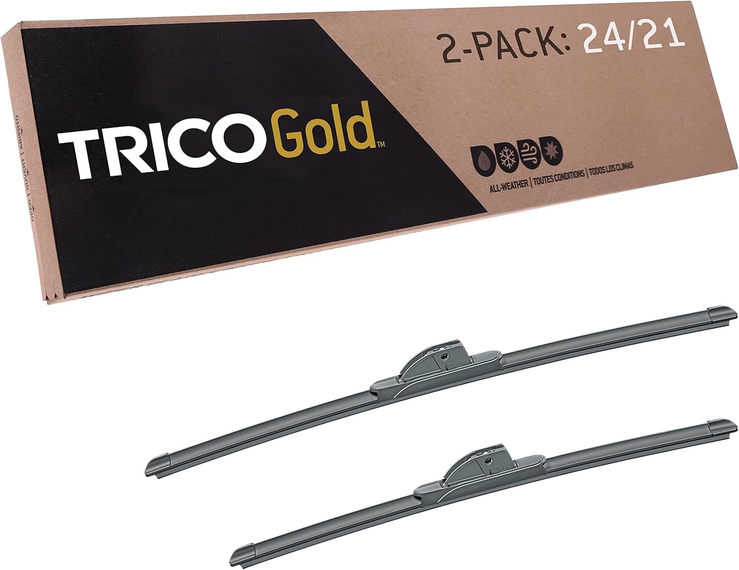 Trico Gold – Juego de 2 limpiaparabrisas de repuesto para automóvil, de 24 y 21 pulgadas (18-2421), fácil instalación y visibilidad superior en la