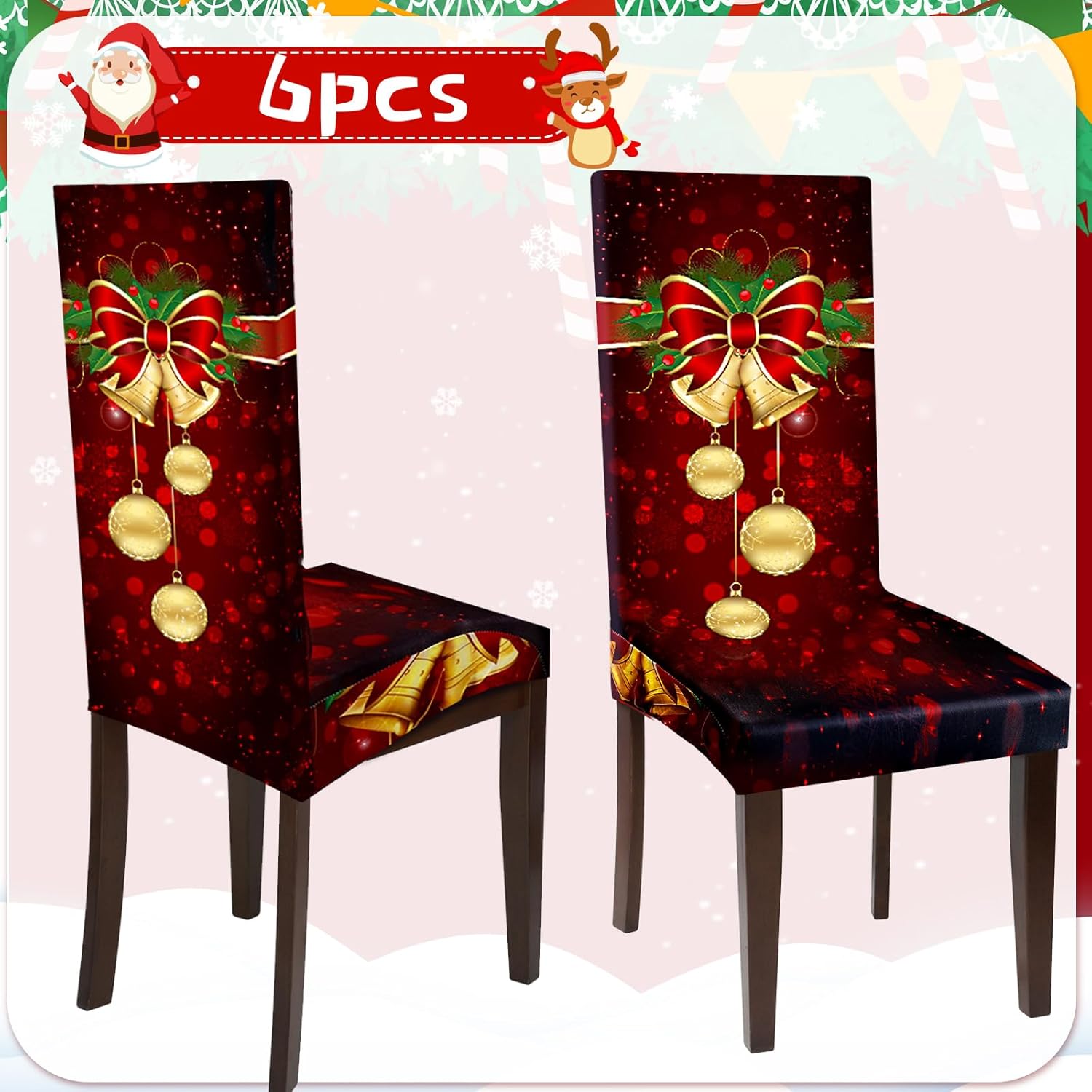 Moukeren Fundas protectoras para sillas de asiento de Navidad, elásticas, extraíbles y lavables, fundas de asiento de Navidad para el hogar, hotel,