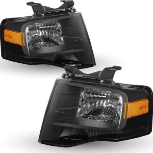 Juego de faros delanteros para Ford Expedition 2007-2014 lado del conductor y del pasajero (carcasa negra con reflector ámbar) Juego de faros delanteros para Ford Expedition 2007-2014 lado del conductor y del pasajero (carcasa negra con reflector ámbar)