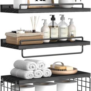 RYOFOBETTO Estantes flotantes sobre papel higiénico, estantes flotantes para colgar en la pared, de madera rústica, cesta de almacenamiento para RYOFOBETTO Estantes flotantes sobre papel higiénico, estantes flotantes para colgar en la pared, de madera rústica, cesta de almacenamiento para