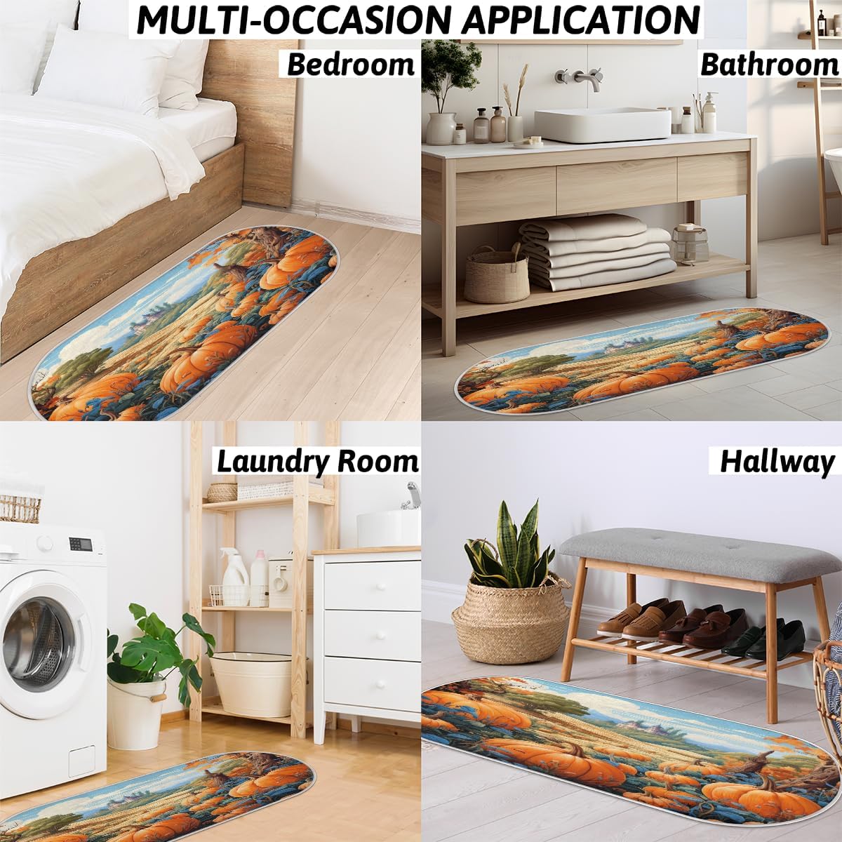 cfpolar Fall Maple Leaves Pumpkins Bathroom Rugs Non-Slip Bath Rug Microfiber Bath Mat Absorbent Kitchen Mats and Rugs Machine Washable Oval Plush