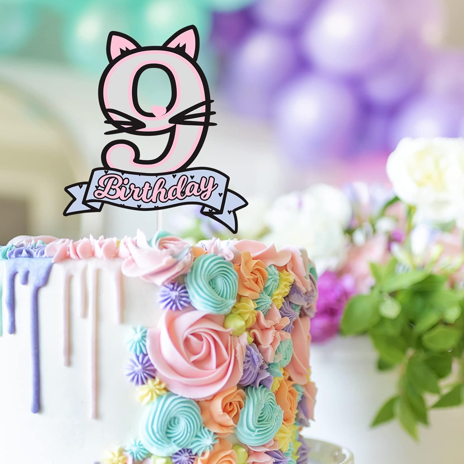 18 piezas de decoración de pastel de gato con purpurina rosa para decoración de temática de animales lindos para baby shower, niños y niñas,