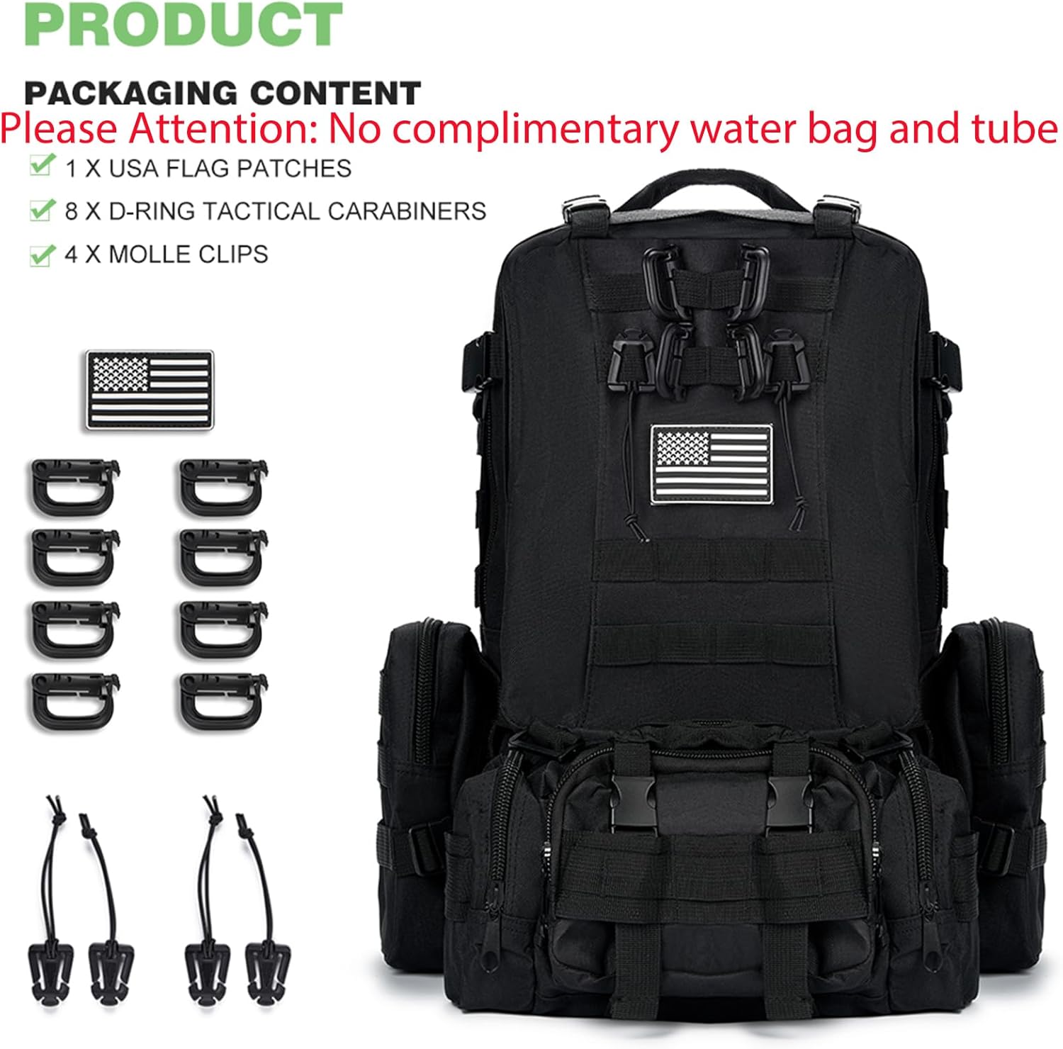 Mochila táctica militar para hombres, mochila militar negra para hombres y mujeres, Negro-2, Negro