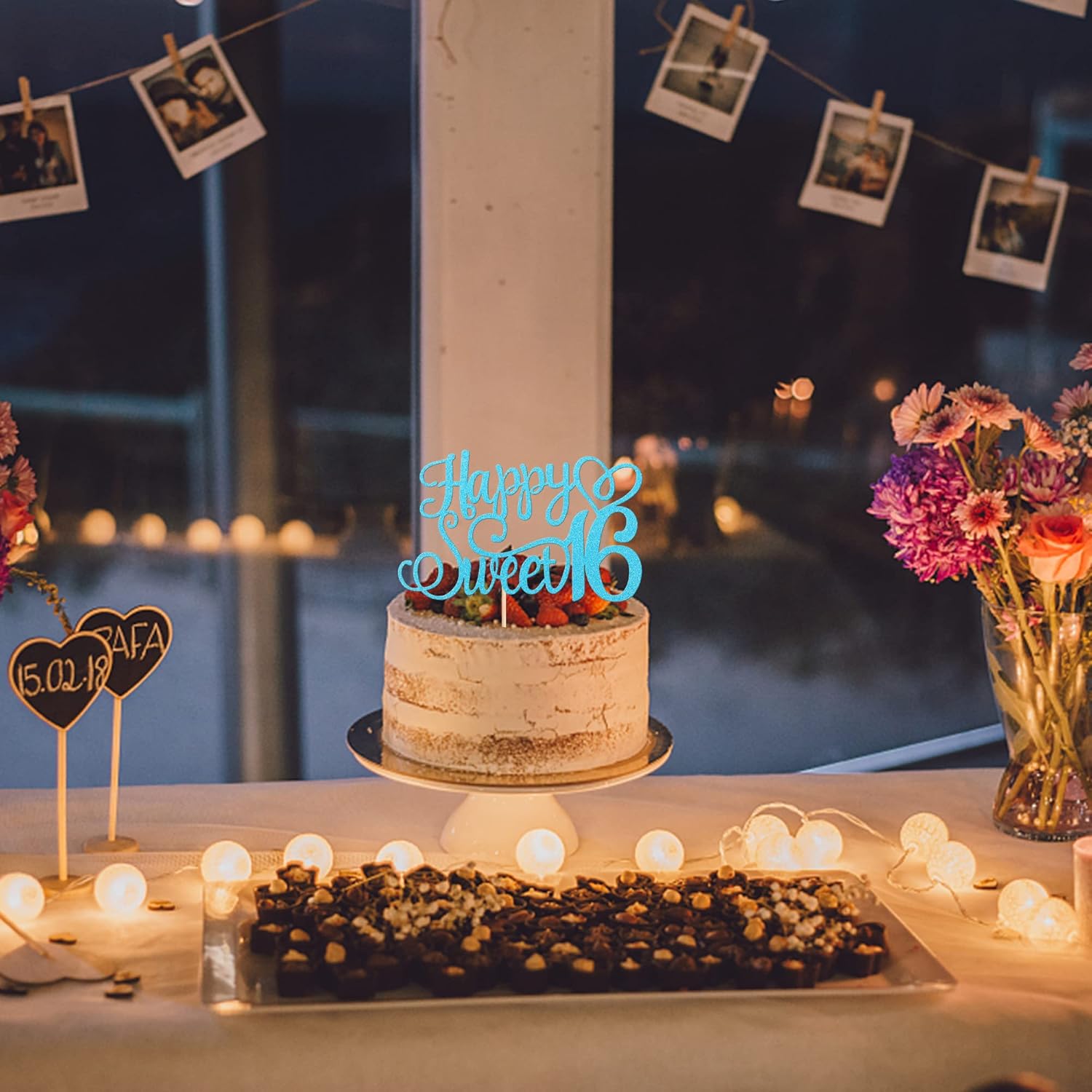 1 pieza de decoración de pastel con purpurina para cumpleaños de 16 años, decoración de pasteles para cumpleaños de 16 años, decoración de pasteles