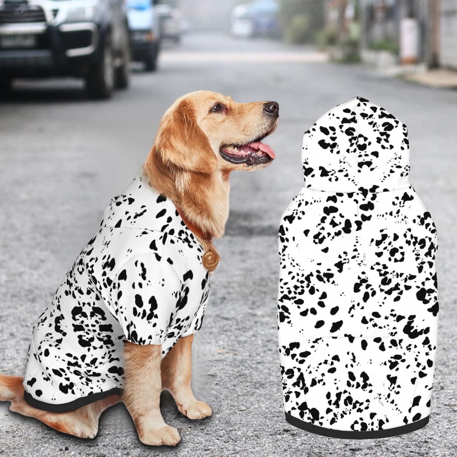 Disfraz de perro con estampado de dálmatas, lindo estampado de perro con manchas de animales, ropa de invierno, suéter de Halloween, disfraz de