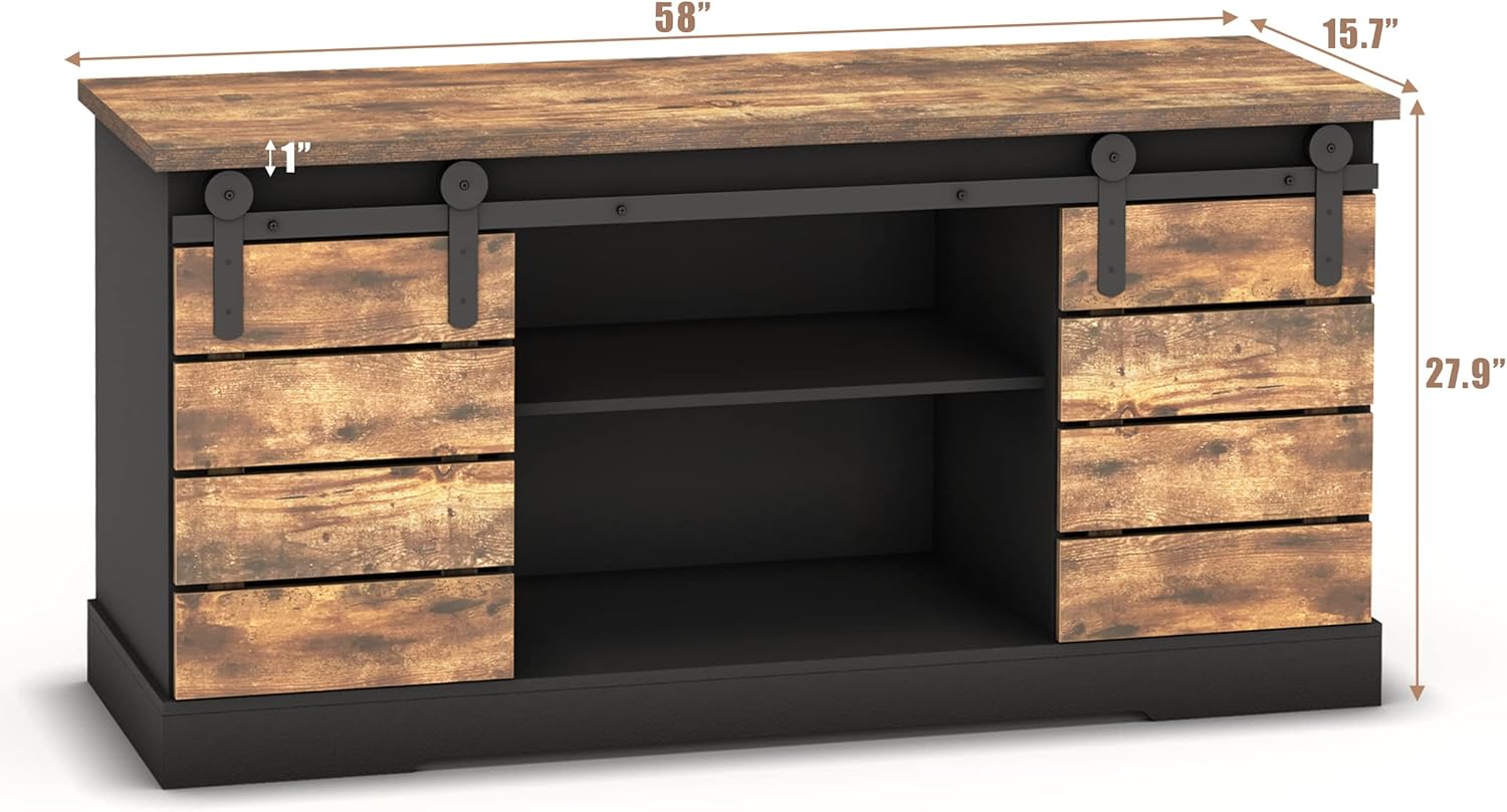 NSdirect Aparador de cafetera, soporte de TV moderno, estación de buffet de granja, puerta corrediza de granero, consola de credenza con listón y