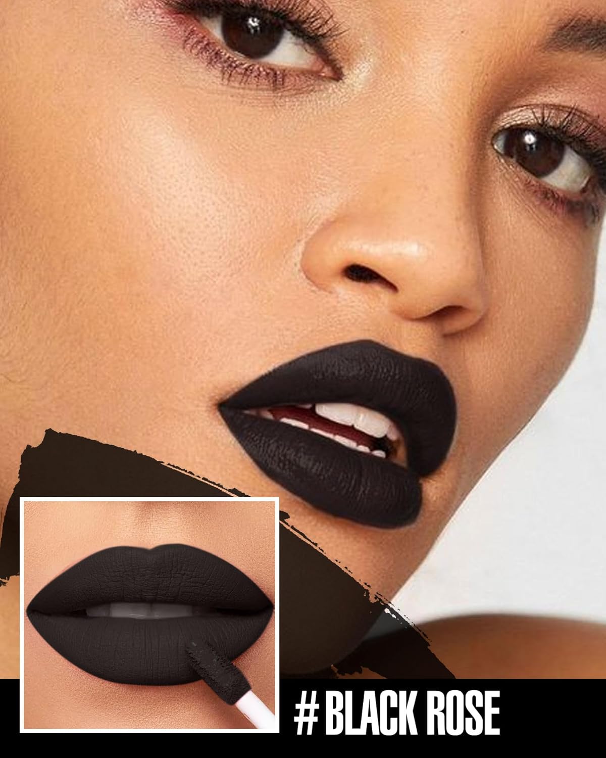 HANLADY Lápiz labial negro mate, negro oscuro, lápiz labial líquido de larga duración para mujeres, a prueba de manchas, manchas de labios sin