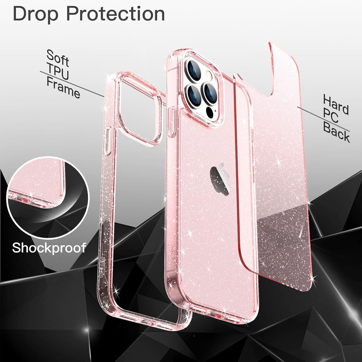 JETech Funda con purpurina para iPhone 13 Pro de 6.1 pulgadas, a prueba de golpes, bonita y brillante para mujeres y niñas (rosa)