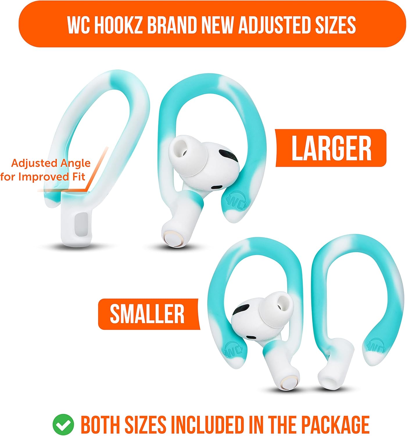 WC HookZ – Ganchos para AirPods Pro 1, 2 y AirPods 1, 2 y 3, dos pares de tamaños incluidos en el paquete, gancho único izquierdo y derecho,
