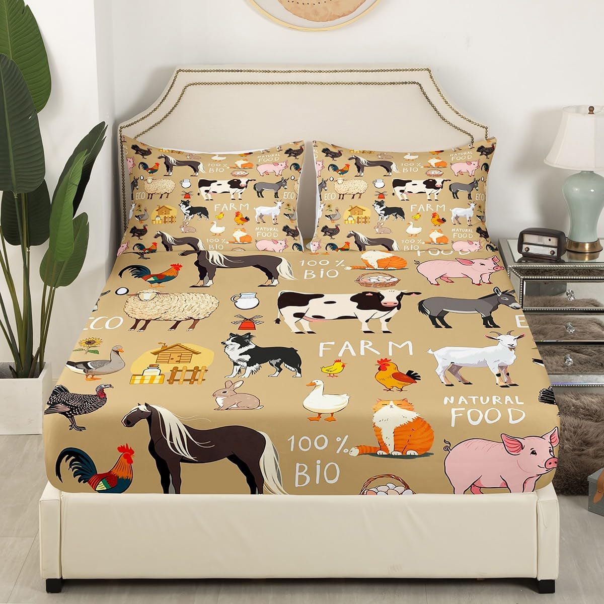 Lindas sábanas de animales de granja para niños y niñas, divertidas sábanas de vaca lechera, oveja, caballo, caricaturas, gato, perro, pollo, tamaño