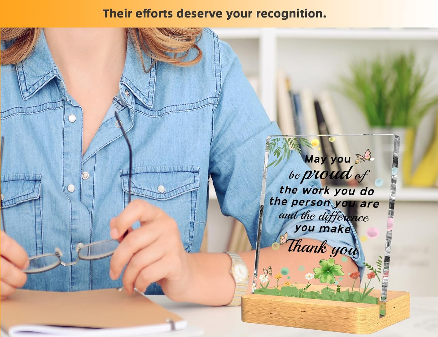 Regalo de agradecimiento para mujeres y hombres con caja de regalo, decoración de escritorio de oficina, 6 x 4 pulgadas, regalos de agradecimiento