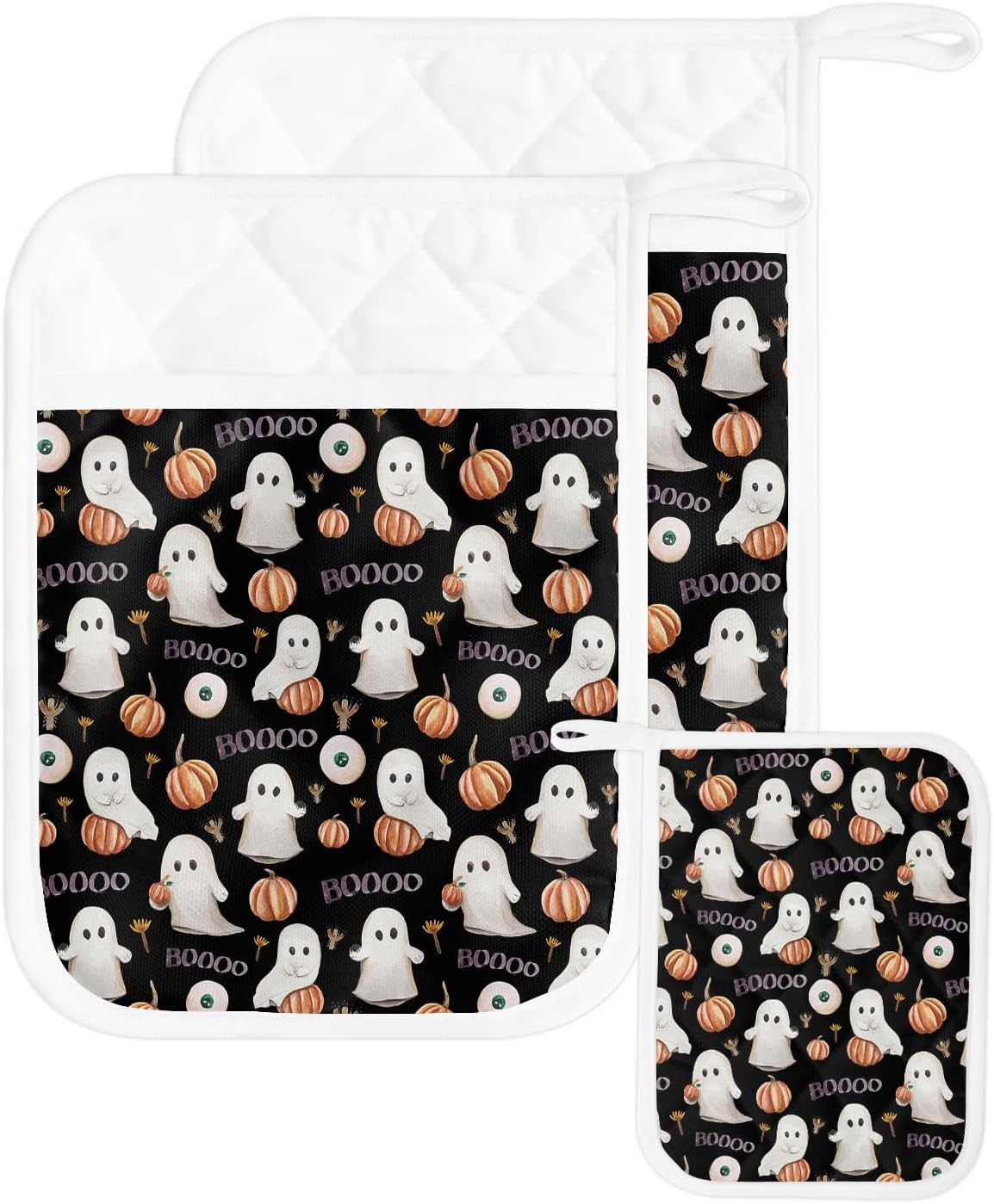 Halloween 2Pcs Pot Holders for Kitchen, Non Slip & Heat Insulation Terry Cloth Potholder Set with Pocket, Thick Hot Pad Oven Mitts Trivet Coaster