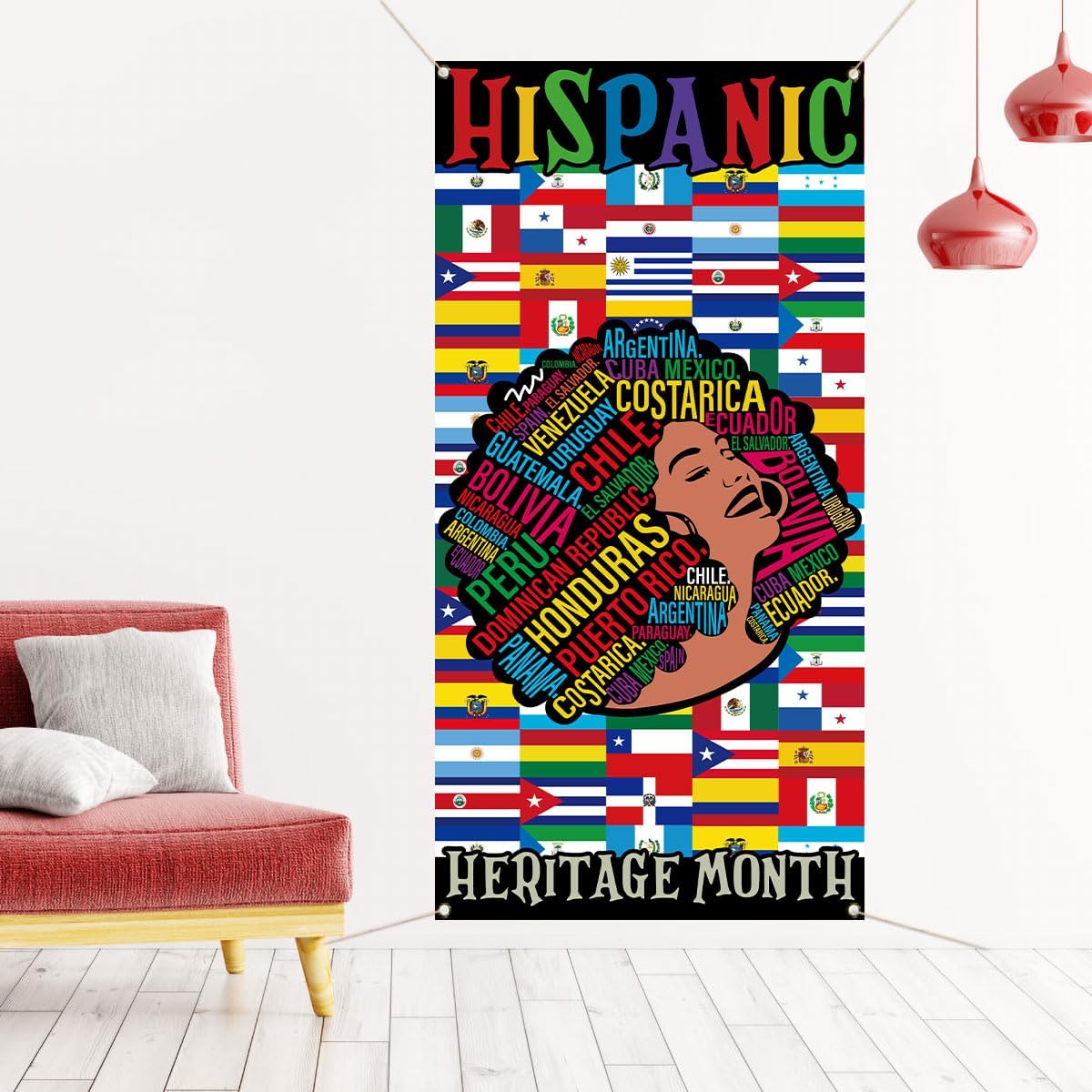 Nepnuser Hispanic Heritage Mes de la Puerta Latino 21 Países Cultura Decoración Mujeres Telón de fondo Escuela Española Aula Puerta Colgante Banner