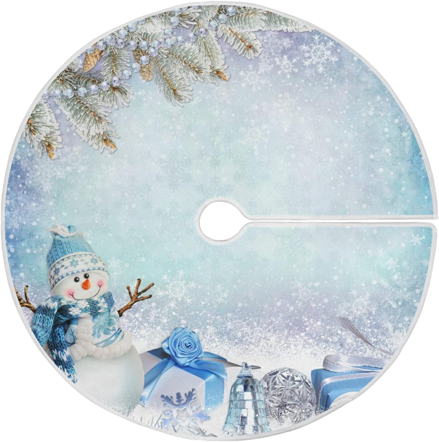 Aflyko Falda de árbol de Navidad, muñeco de nieve de fantasía, color azul plateado, base para árbol de Navidad, fiesta, hogar, sala de estar,
