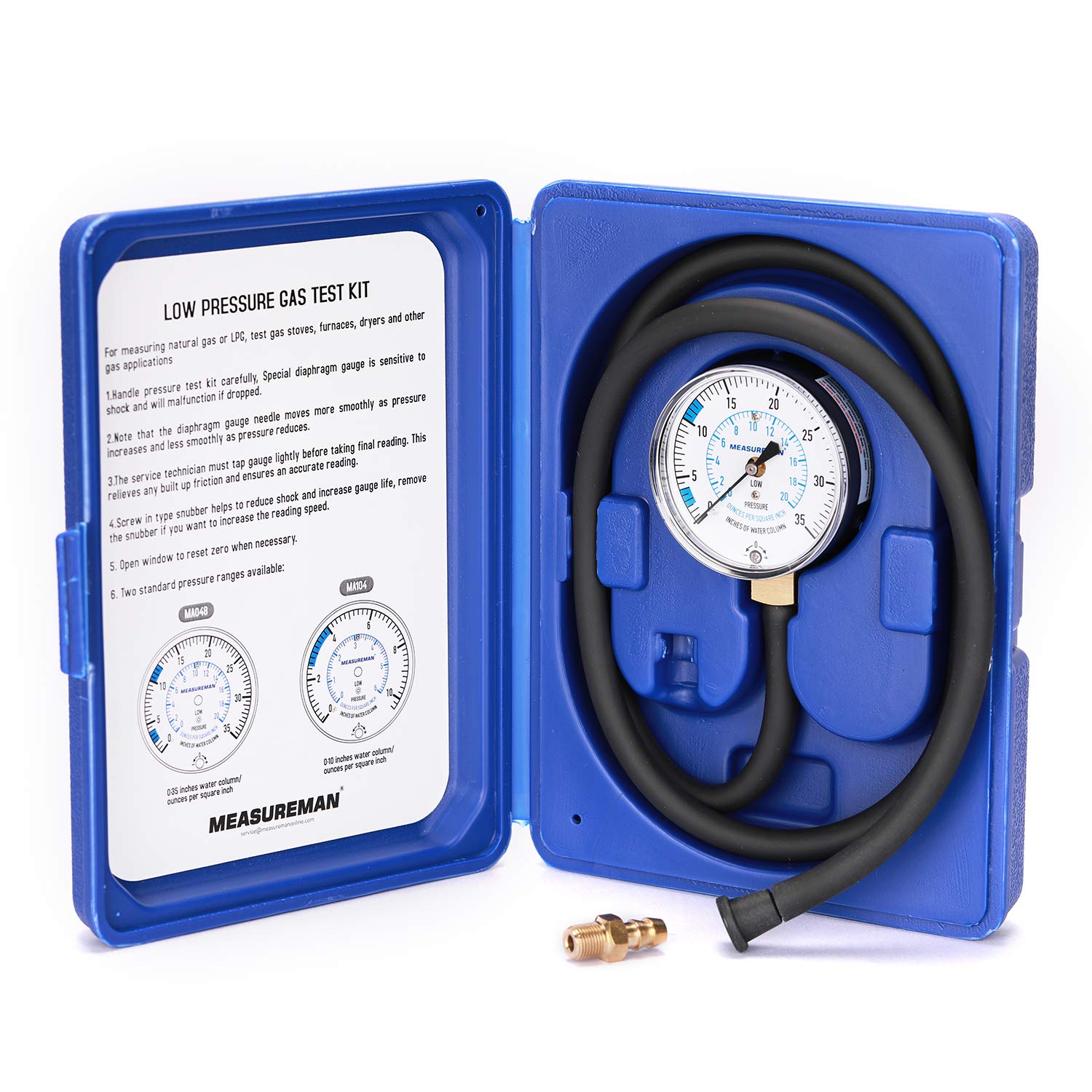 MEASUREMAN Kit de prueba de presión de colector de gas natural o gas LP, 0-35 “W.C., 14″ NPT, manguera de 40” de longitud