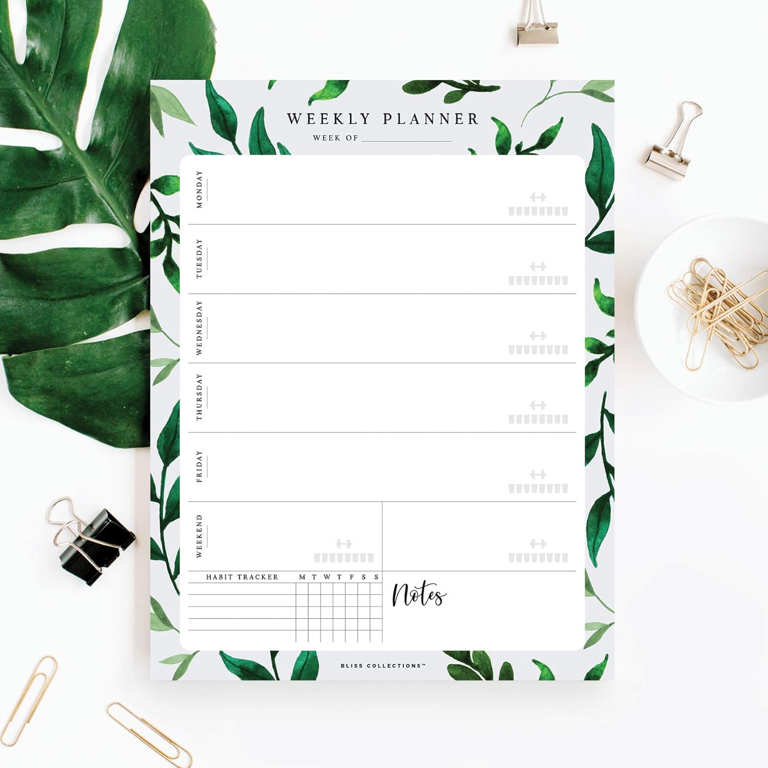 Bliss Collections Agenda semanal, acuarela verde, hojas sin fecha, bloc de notas que incluye calendario, organizador, programador para objetivos,