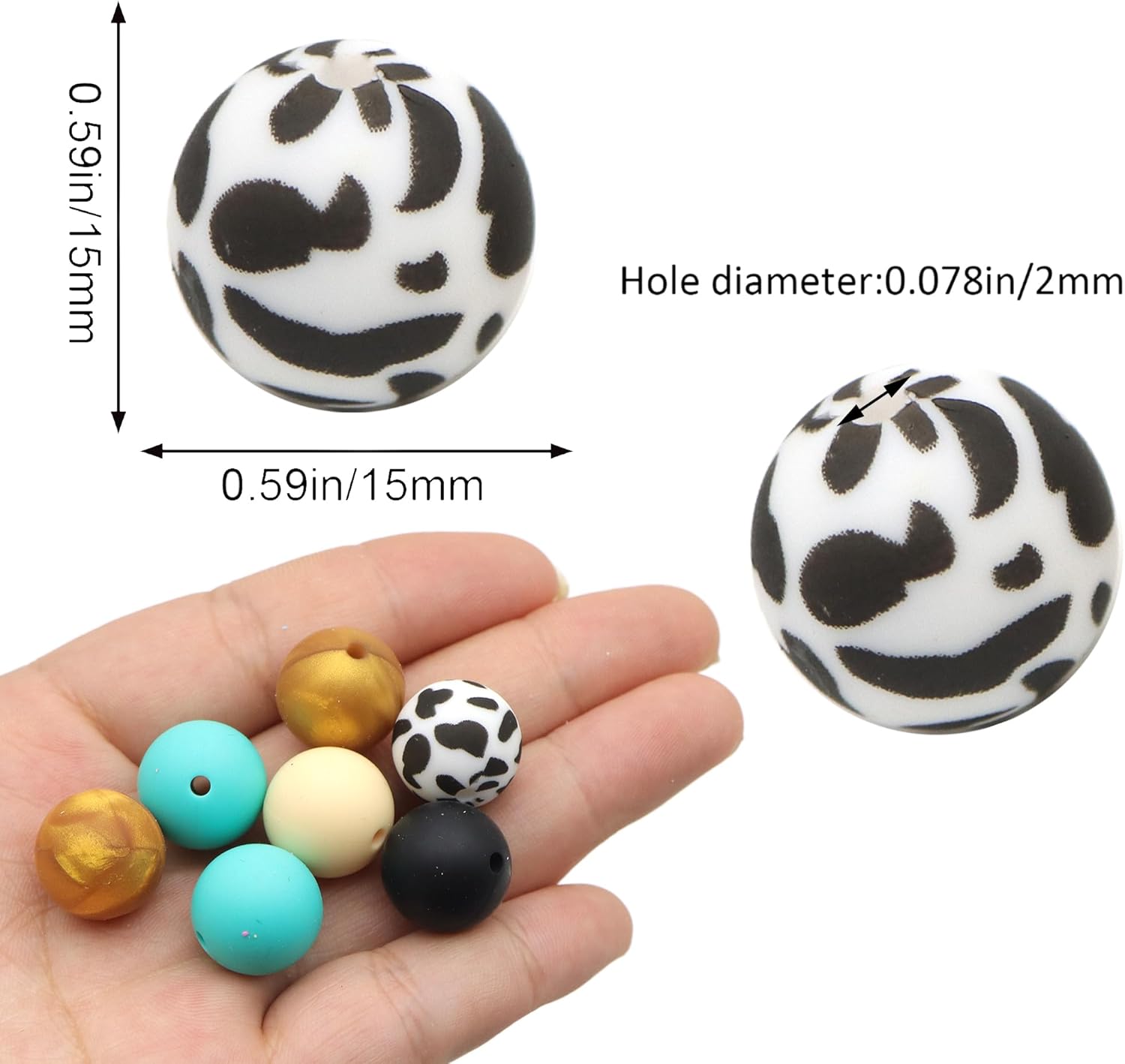 David accessories Cuentas de silicona de 0.59 pulgadas (0.591 in), cuentas redondas de silicona a granel para llavero, bolígrafos, cordones,