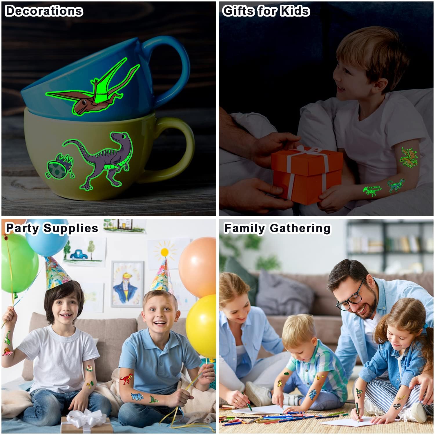 74 estilos de tatuajes temporales de dinosaurio para fiestas infantiles, decoraciones de fiesta de cumpleaños de dinosaurio para regalos de niños,