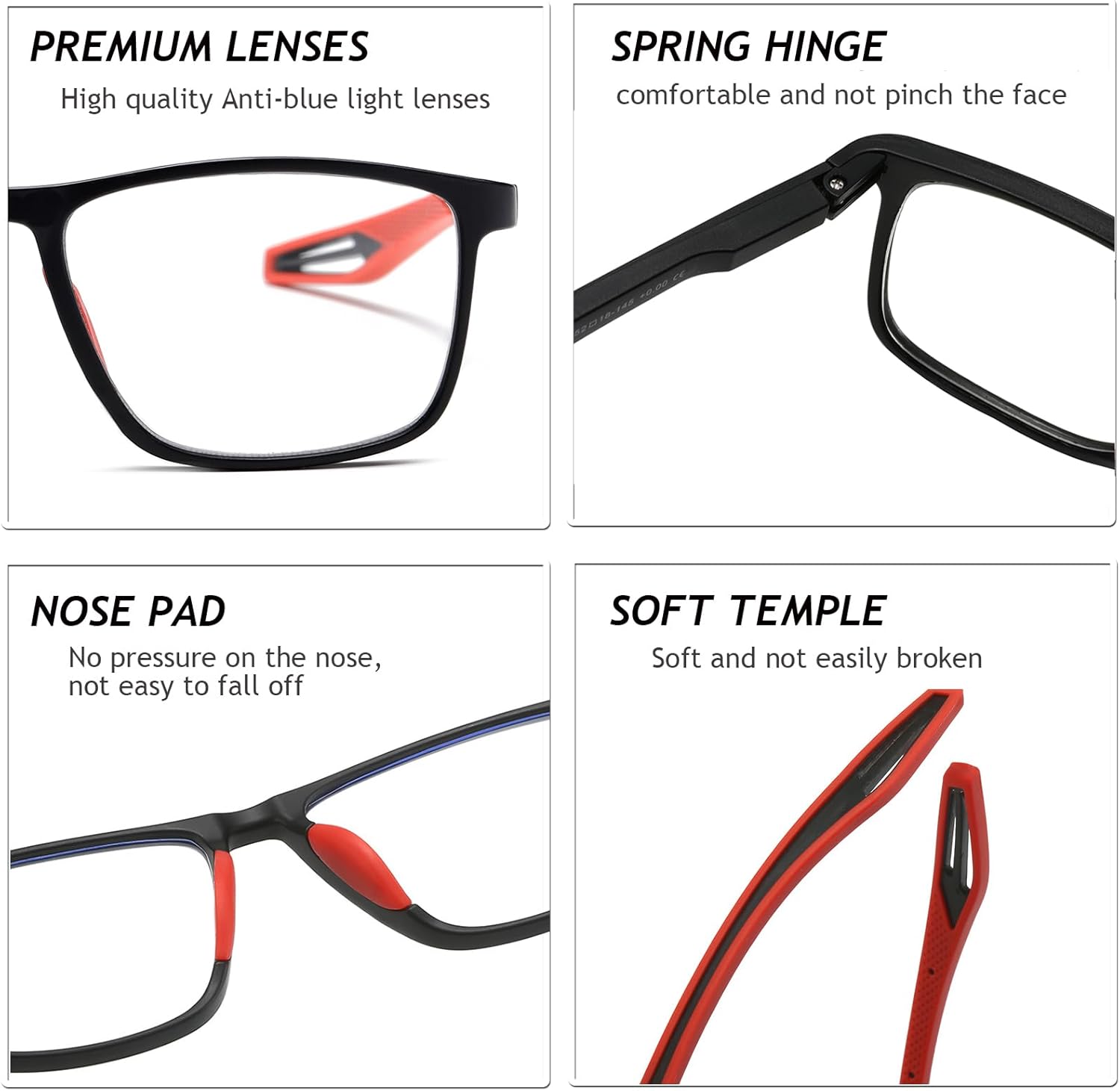 Hubeye 5 pares TR90 de gafas de lectura deportivas para hombres y mujeres ultraligeros flexibles anti-luz azul lectores +1.5