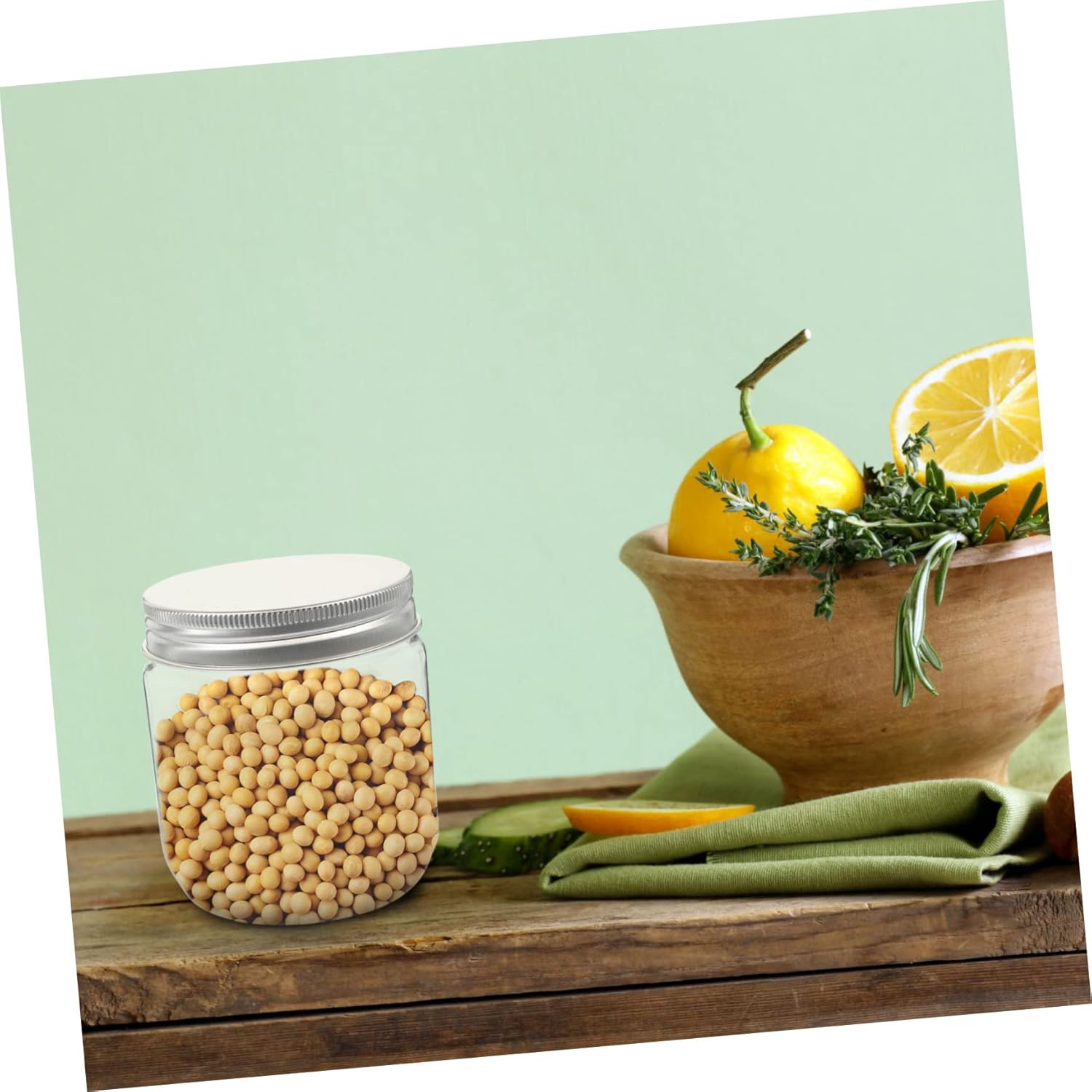 YARNOW Tarro de almacenamiento de cocina de 4 piezas de tarros de plástico con tapas para caramelos, tarros de cristal con tapas, tarros de maní con