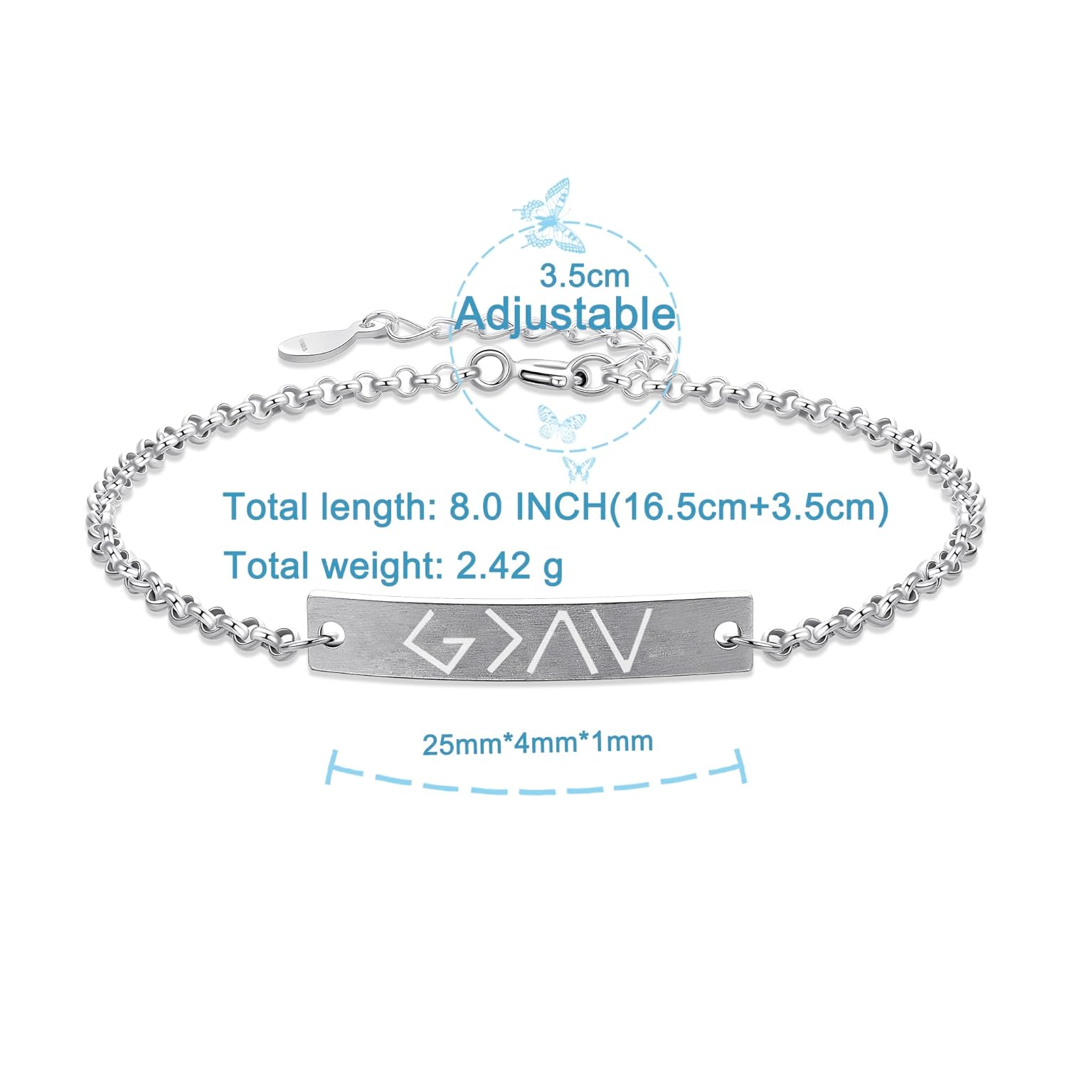God is Greater Than The Highs and Lows Bracelet for Women, Bible Verse Bracelets, 925 Sterling Silver Bracelets for Women, Little Words Project