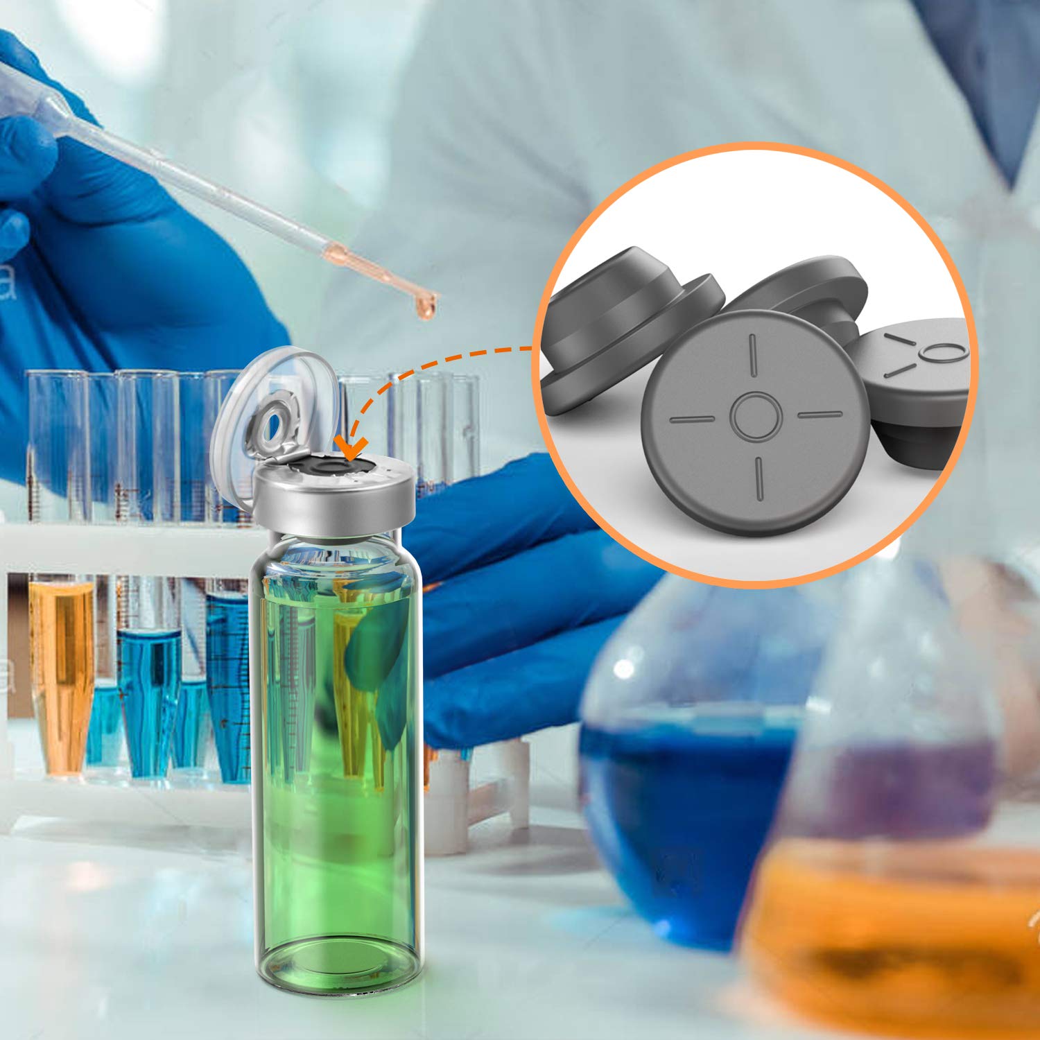 Biomed Scientific – Tapones de goma para puertos de inyección de 0.51 pulgadas, tapas de butilo autorreparables para botellas de vidrio y frascos de