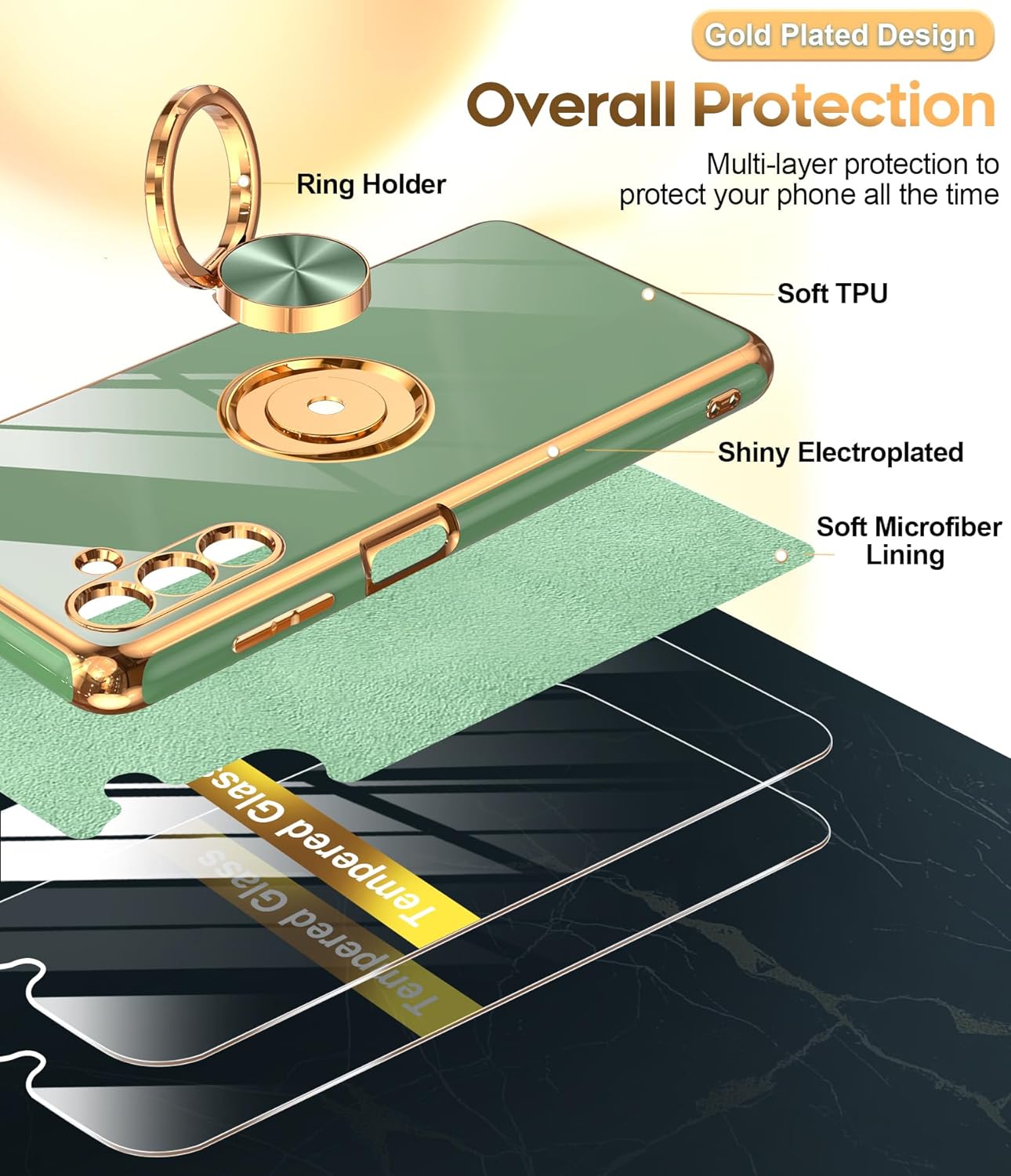 LeYi Funda para Samsung Galaxy A13 5G con protector de pantalla de vidrio templado (paquete de 2) Soporte de anillo giratorio de 360, soporte