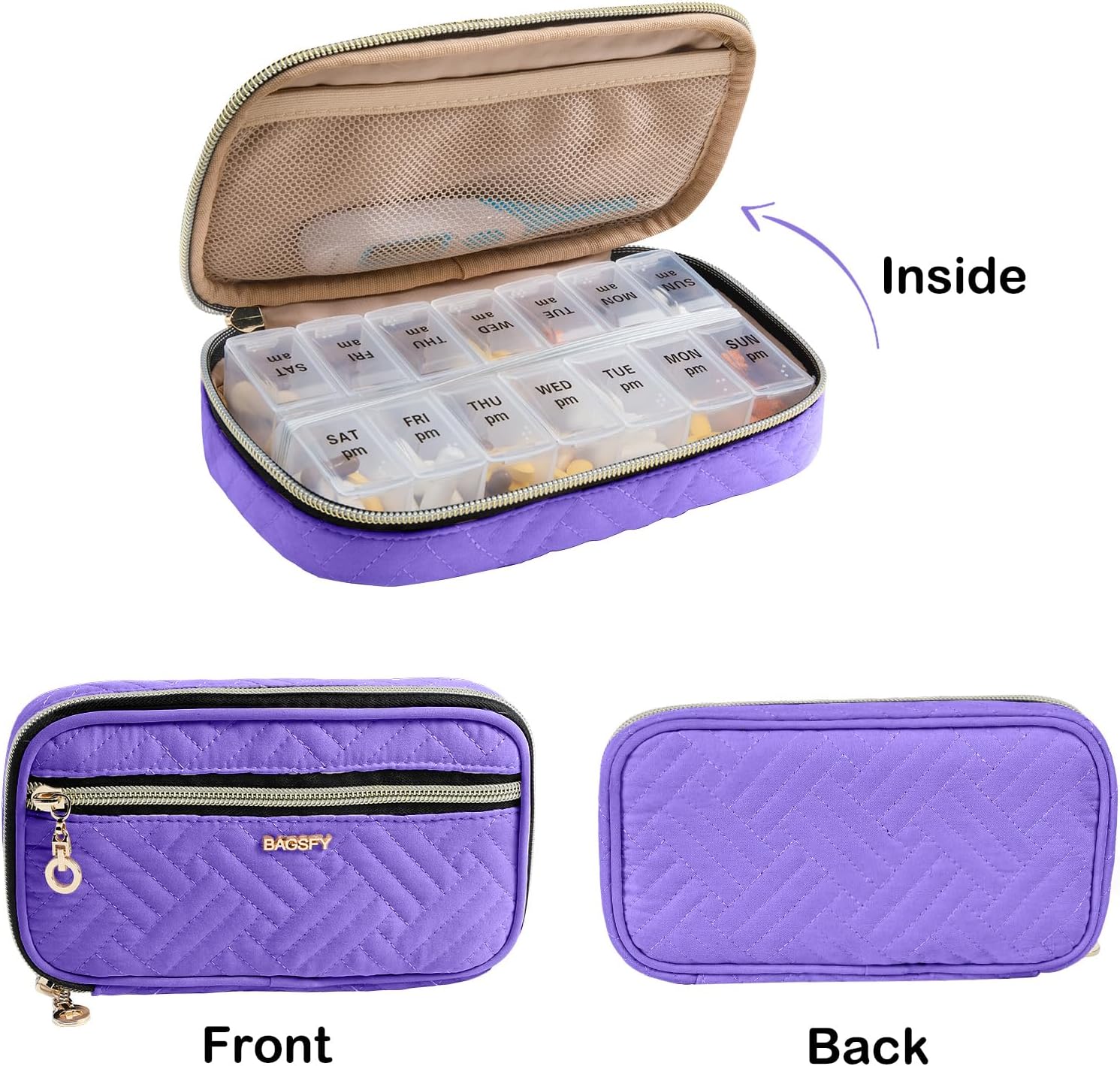 Estuche organizador de píldoras 2 veces al día, organizador semanal de medicina, pastillero de viaje con contenedor extraíble de siete días para