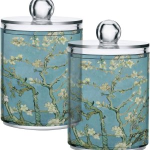 Qtip – Juego de soporte con tapa, recipiente de vidrio transparente de 10 onzas, tarros de boticario, organizadores de baño, accesorios de Qtip – Juego de soporte con tapa, recipiente de vidrio transparente de 10 onzas, tarros de boticario, organizadores de baño, accesorios de