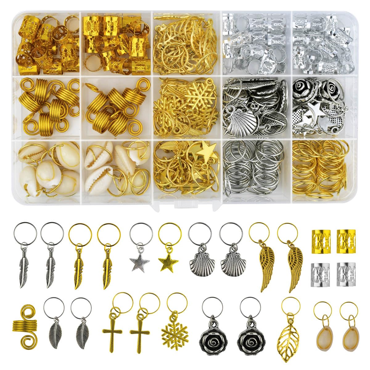 220 piezas de cuentas para el cabello, accesorios para trenzar, accesorios para trenzar, puños trenzados, anillos de metal para mujer, joyería para