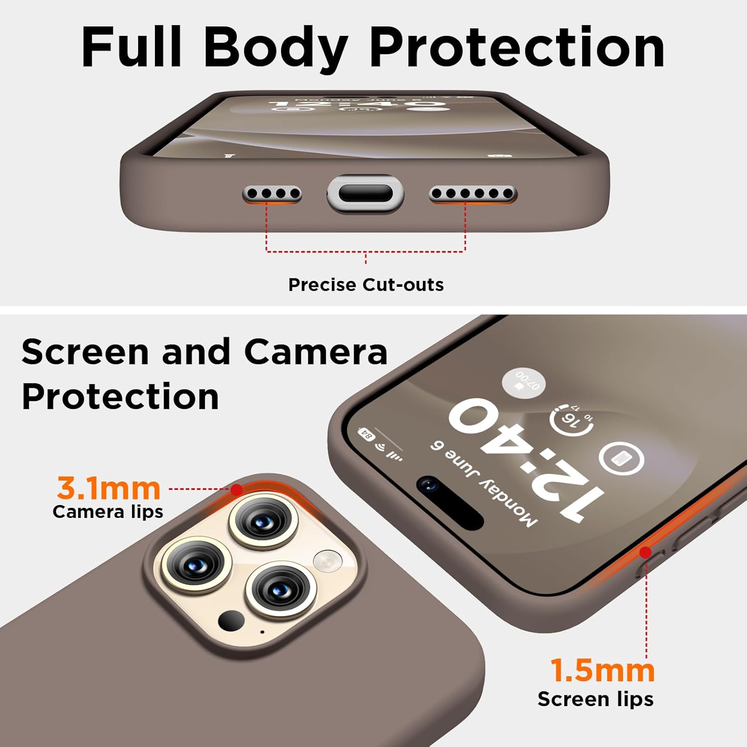 Compatible con iPhone 15 Pro Max, funda de silicona líquida, cuerpo completo, funda protectora a prueba de golpes, delgada funda para teléfono con