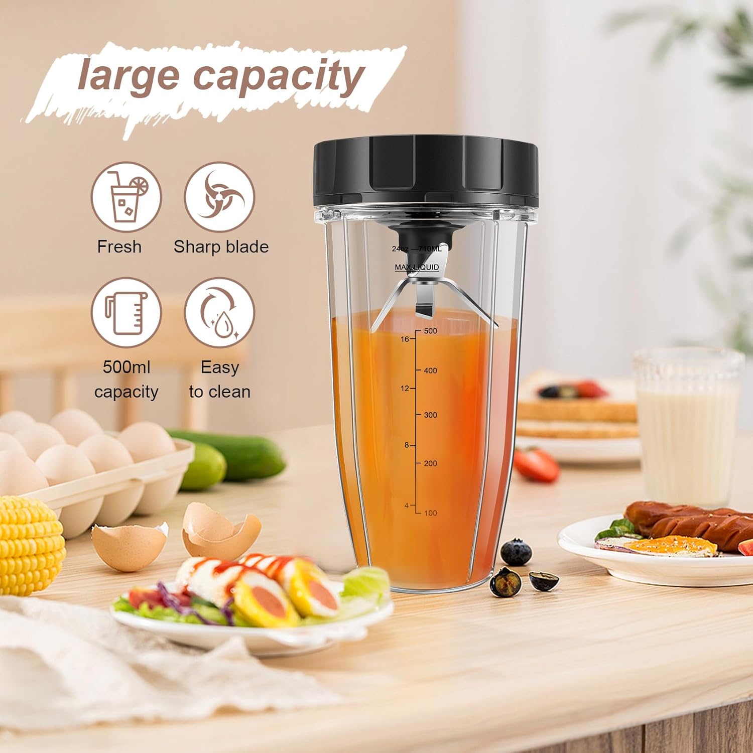 TAMOSH Piezas de repuesto de licuadora para Ninja, 24 oz taza 7 aletas extractor cuchilla, para auto IQ BN801 SS101 BL480-30 BL641