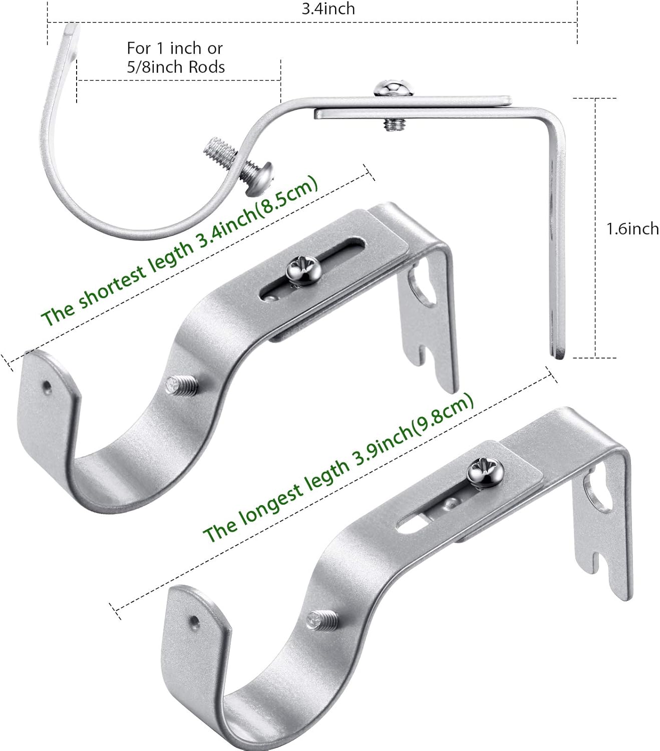 Frienda 6 soportes para barra de cortina, ajustable general, ganchos de pared para persianas montadas en el exterior, soporte de barra de cortina
