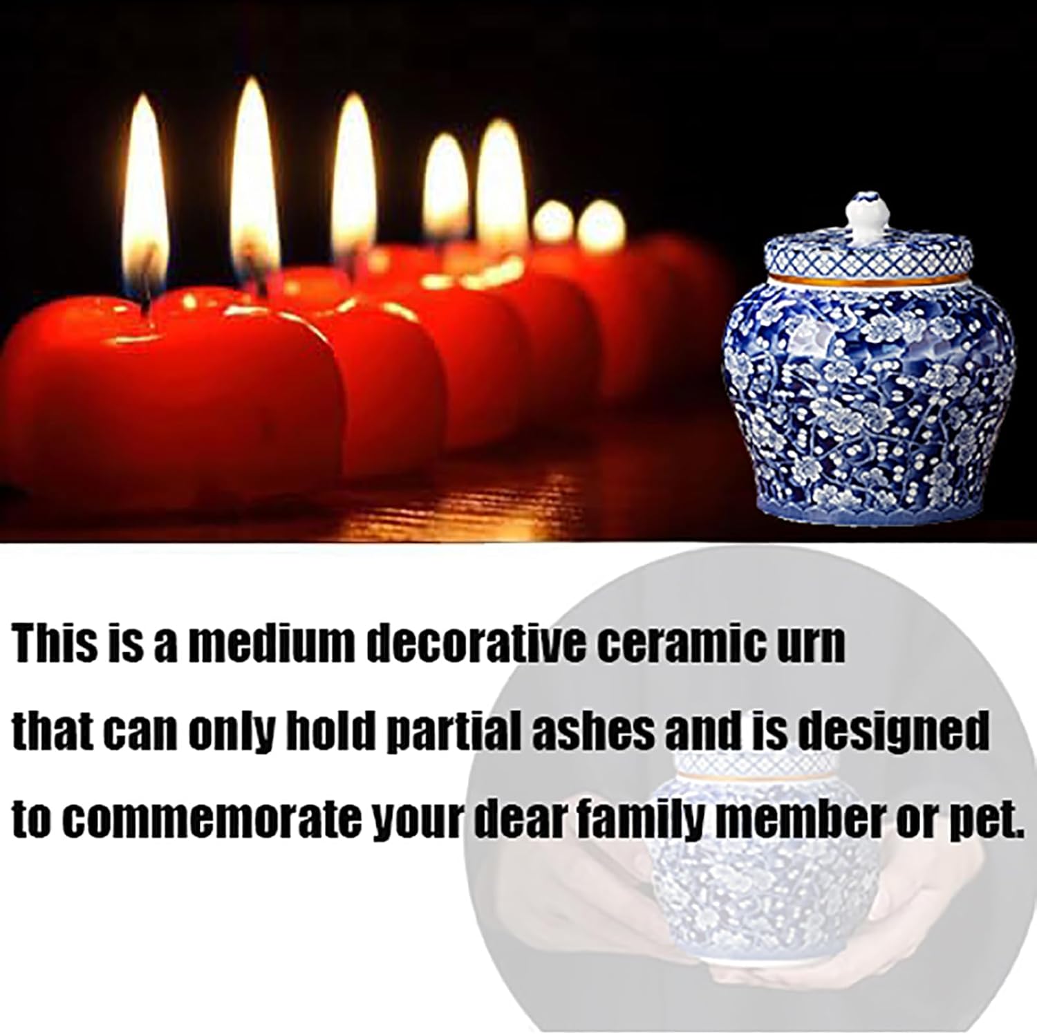 Urna de cerámica mediana azul y blanca para cenizas masculinas adultas  Urna conmemorativa decorativa para compartir y honrar a seres queridos