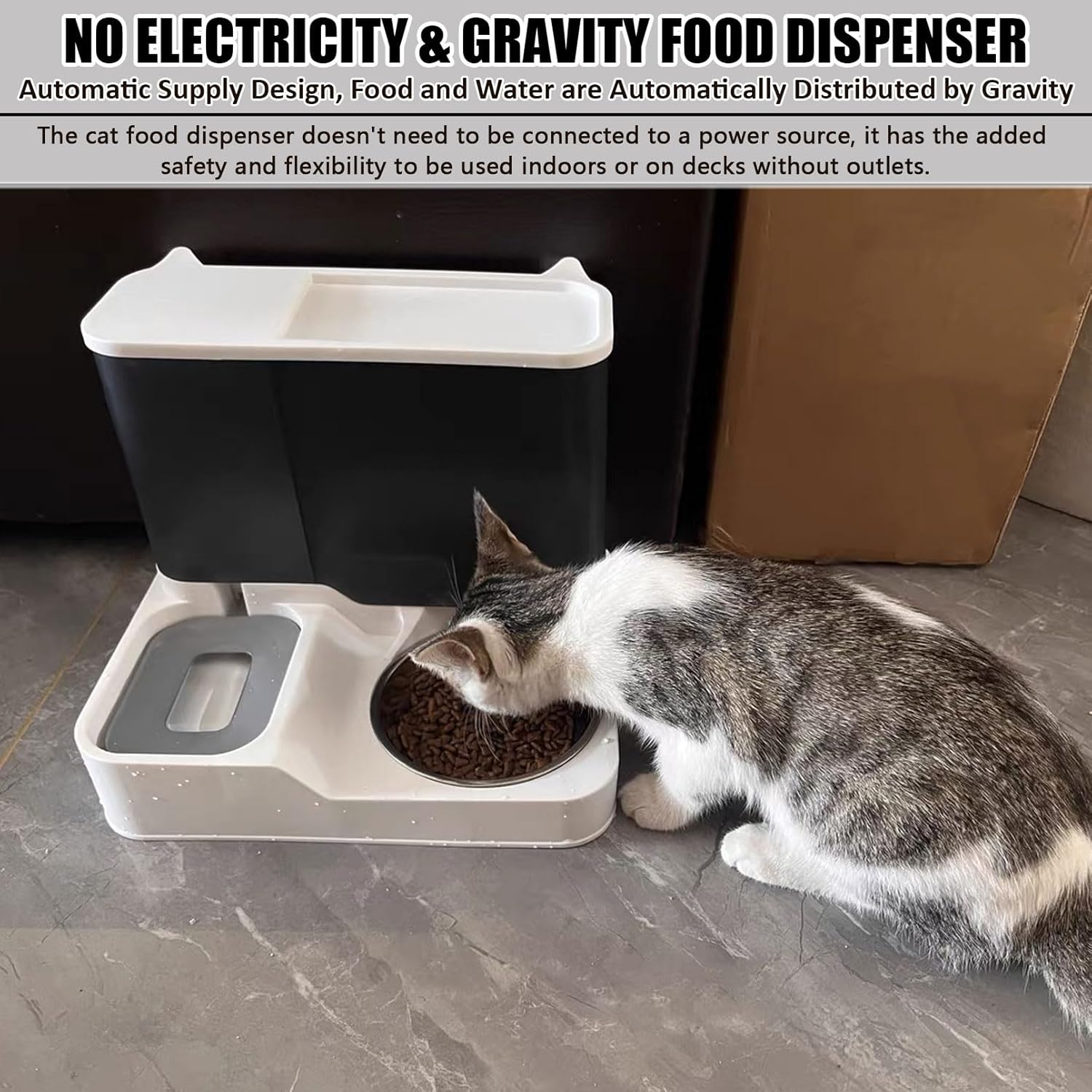 kathson Juego de dispensador automático de comida y agua todo en uno para gatos, alimentador por gravedad para gatos con cuenco de acero inoxidable,