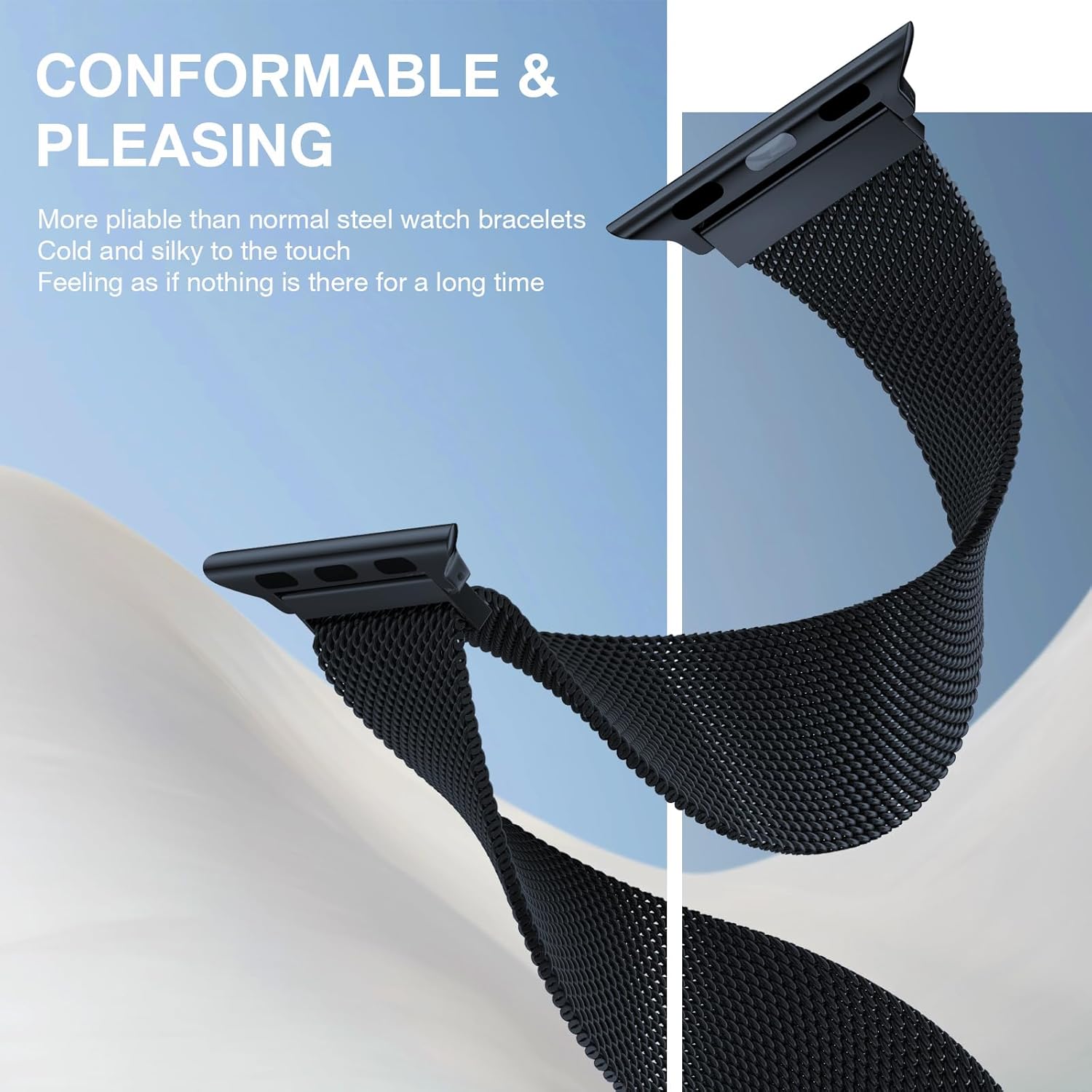 Correa milanesa de acero inoxidable compatible con Apple Watch Band de 1.654 pulgadas, 1.732 pulgadas, 1.772 pulgadas, 1.775 pulgadas, 1.575