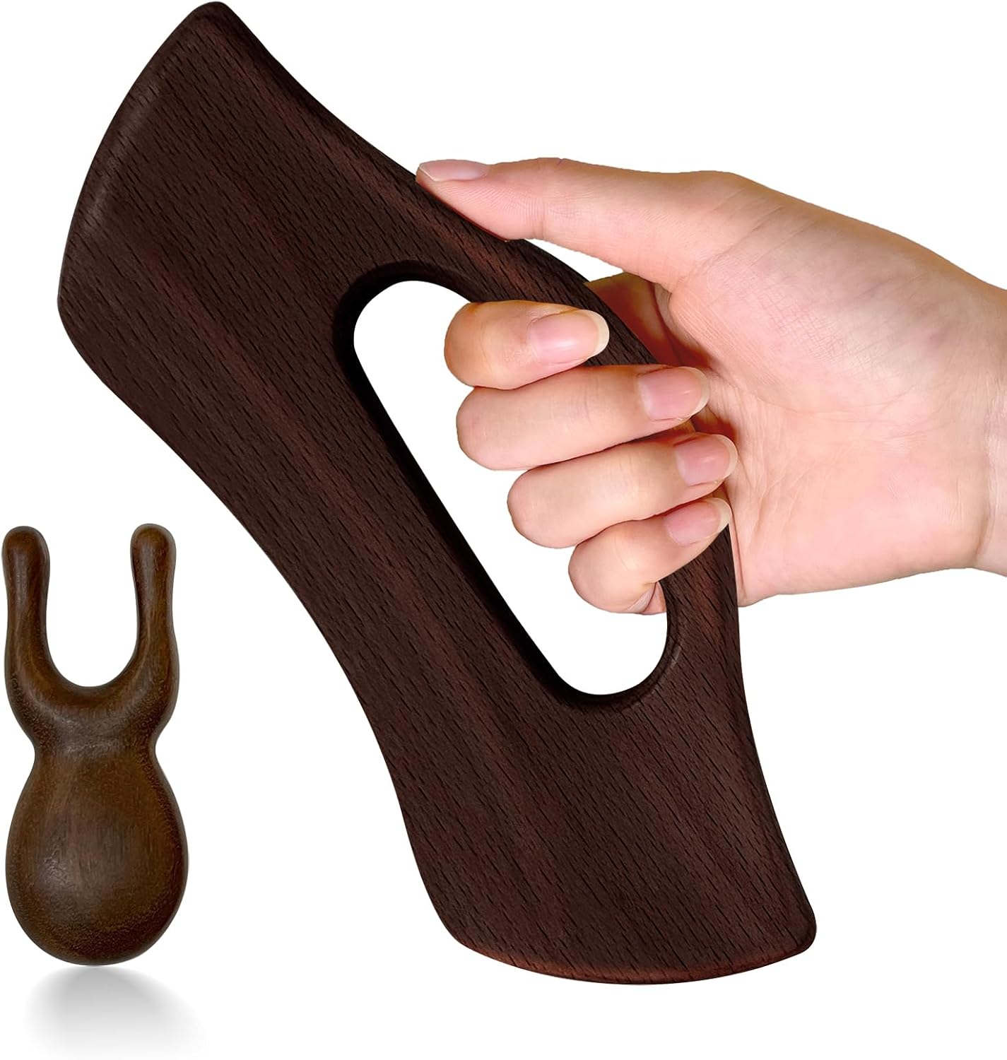 Juego de herramientas de masaje Gua Sha de madera con asa, masajeador de raspado Guasha con mango para cuello, espalda, cara, pierna, escultura