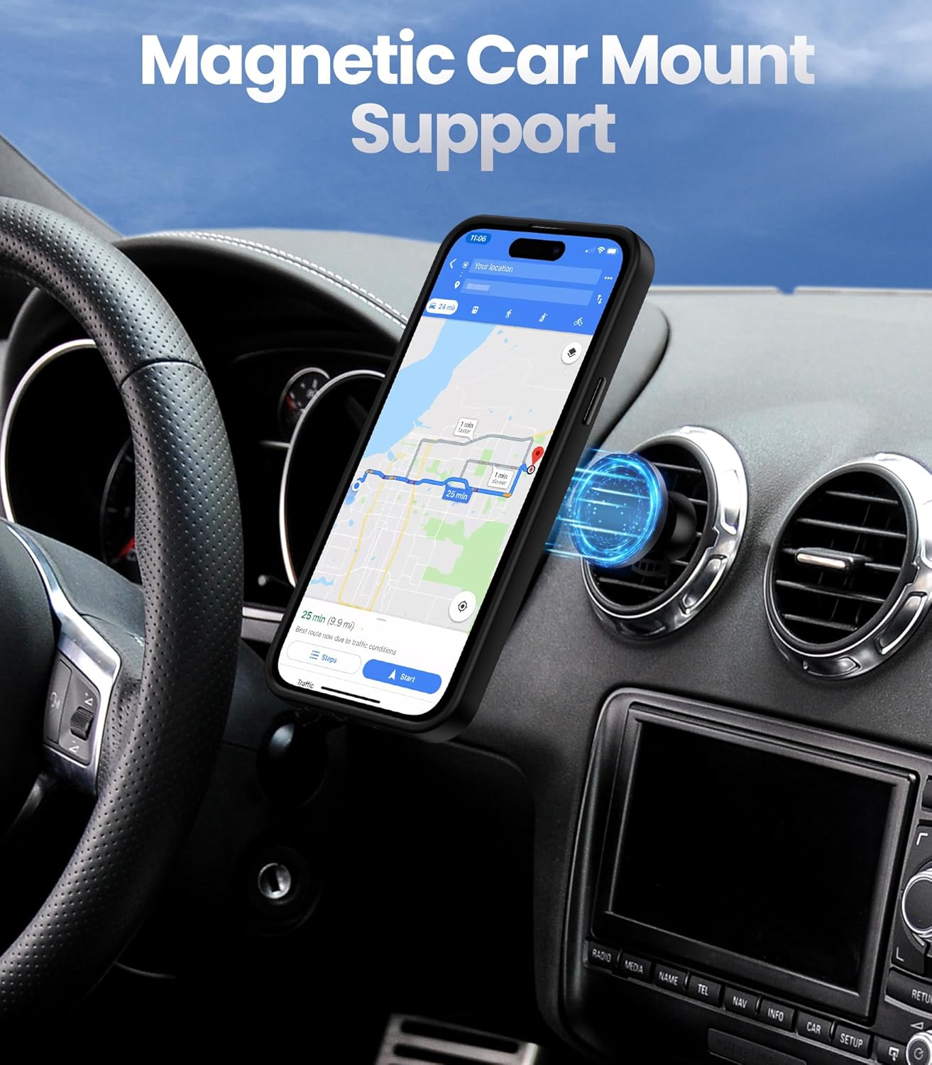 Shields Up Funda para iPhone 15 Pro con soporte, funda transparente con soporte de doble anillo ajustable y plegable a prueba de golpes para iPhone