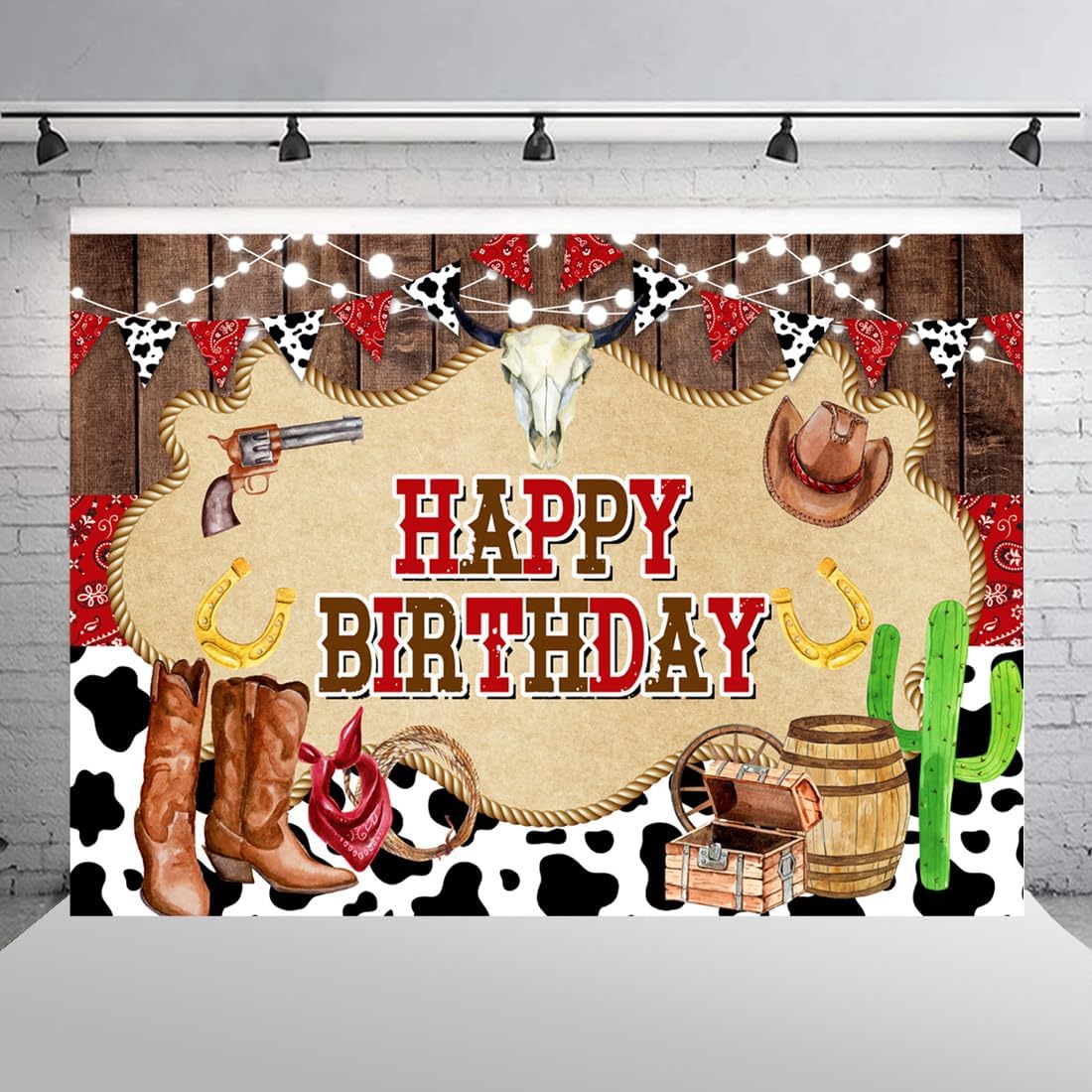 Wollmix Decoraciones de fiesta de cumpleaños de vaquero occidental, fondos de madera rústica marrón, rodeo del viejo oeste, para niños, niños,