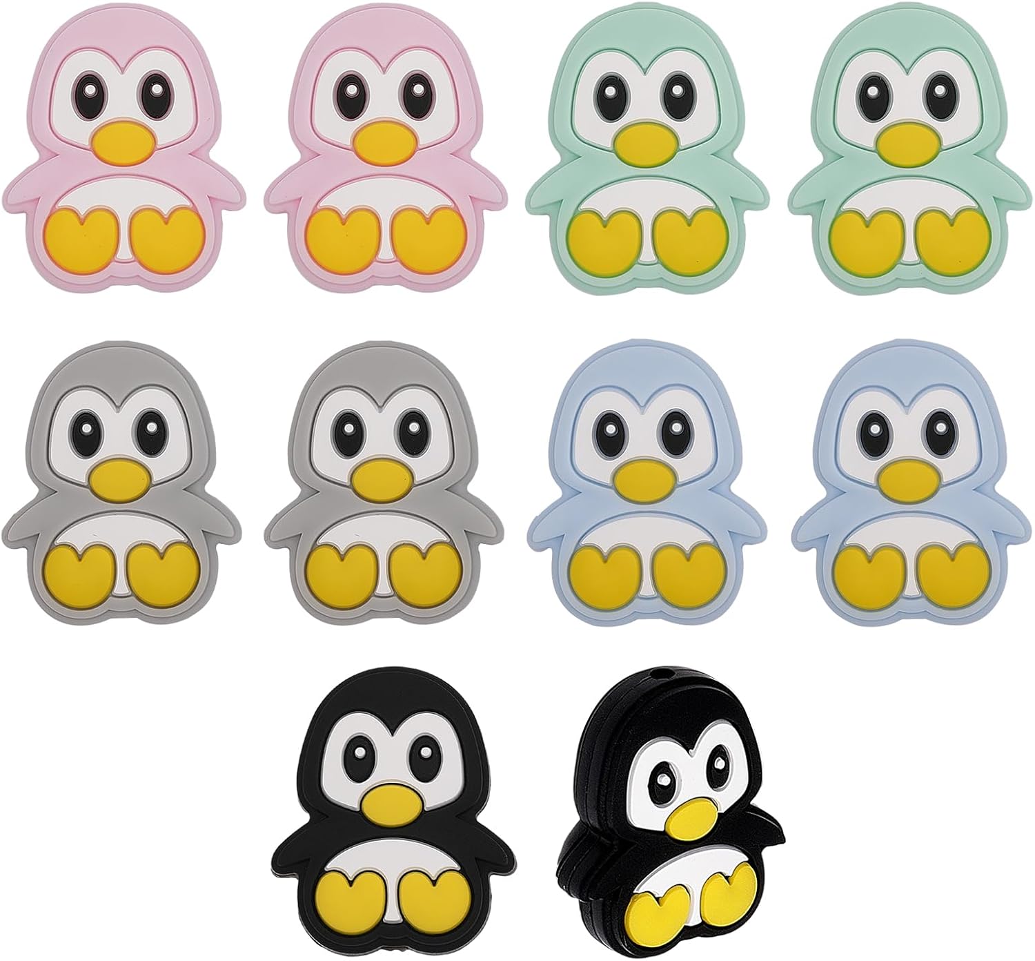 CHGCRAFT 10 cuentas de silicona con forma de pingüino de 5 colores, cuentas espaciadoras de pingüino para bricolaje, collares, pulseras, llaveros